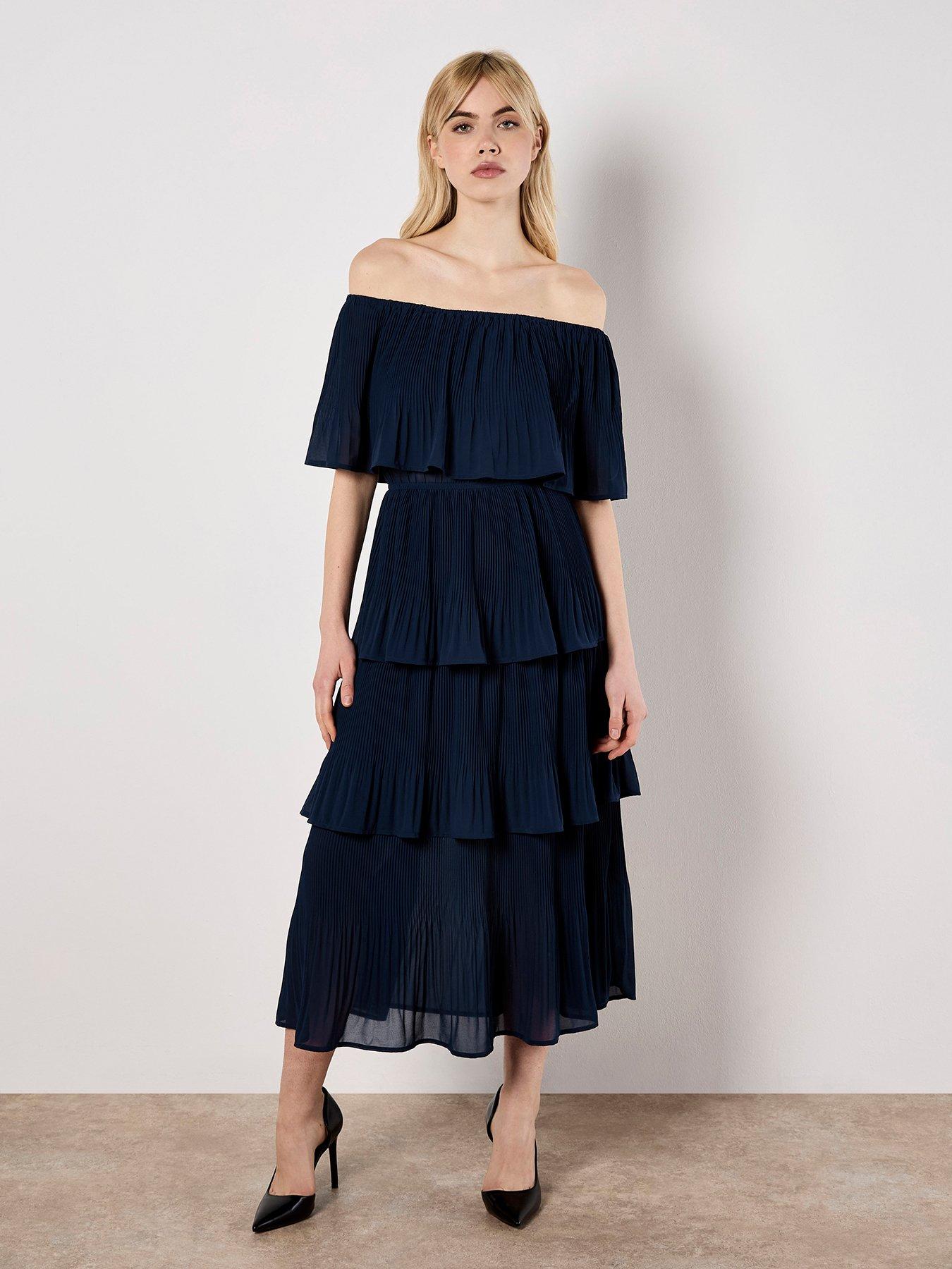 undefined Summer Plisse Bardot Midi Dress