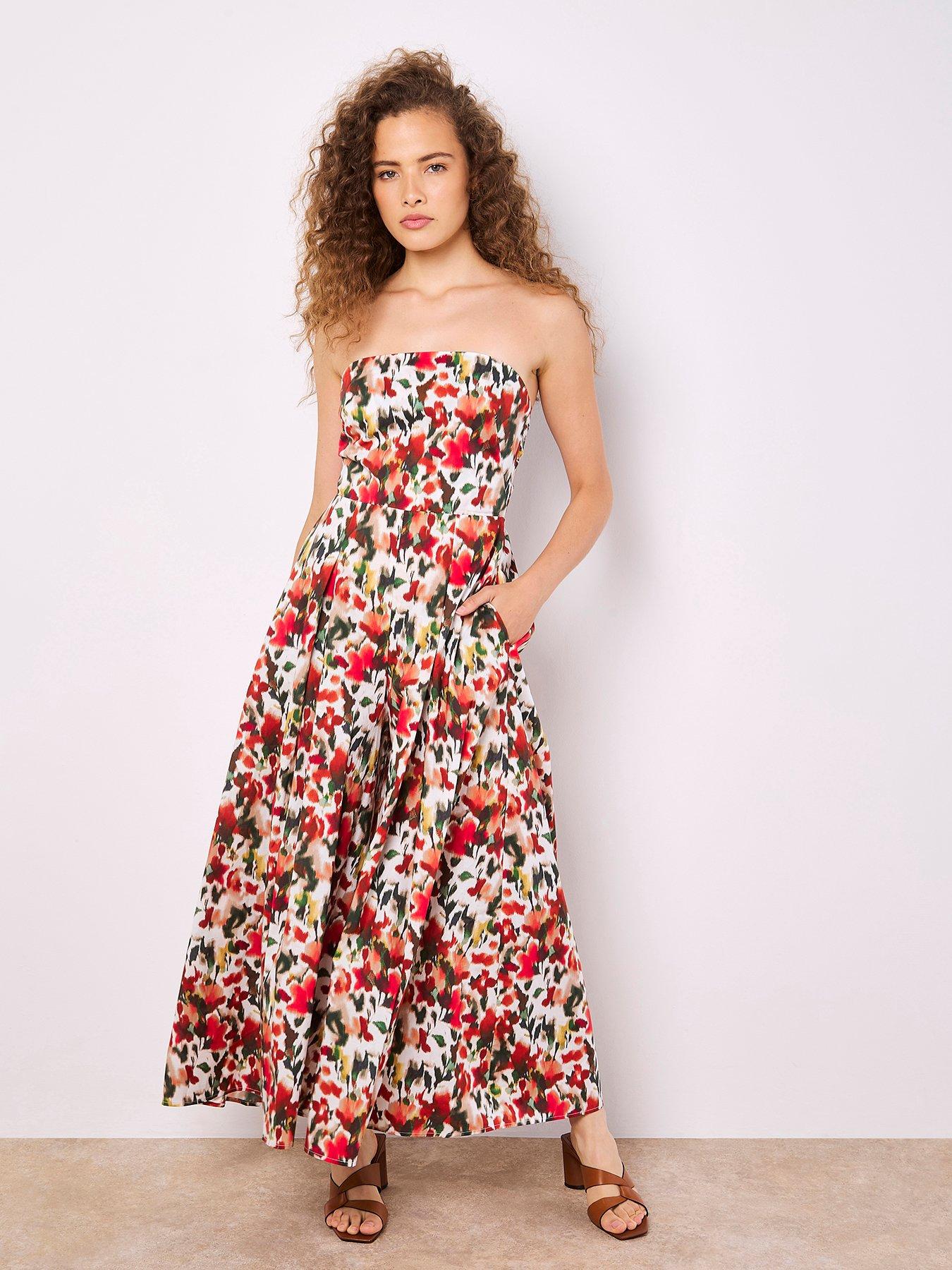 undefined Ikat Floral Bardot Jumpsuit - Red