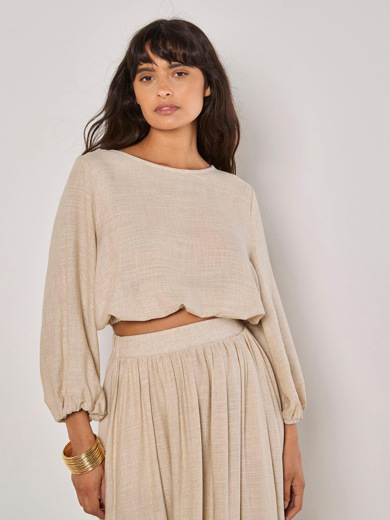 undefined Volume Sleeve Bubble Hem Top - Cream