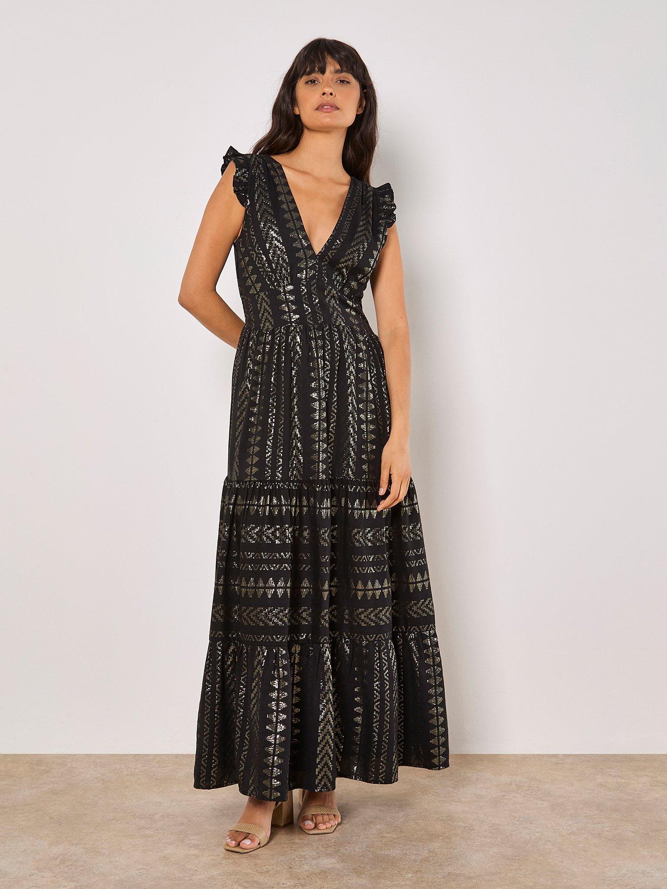undefined V Neck Maxi Dress - Black/Silver