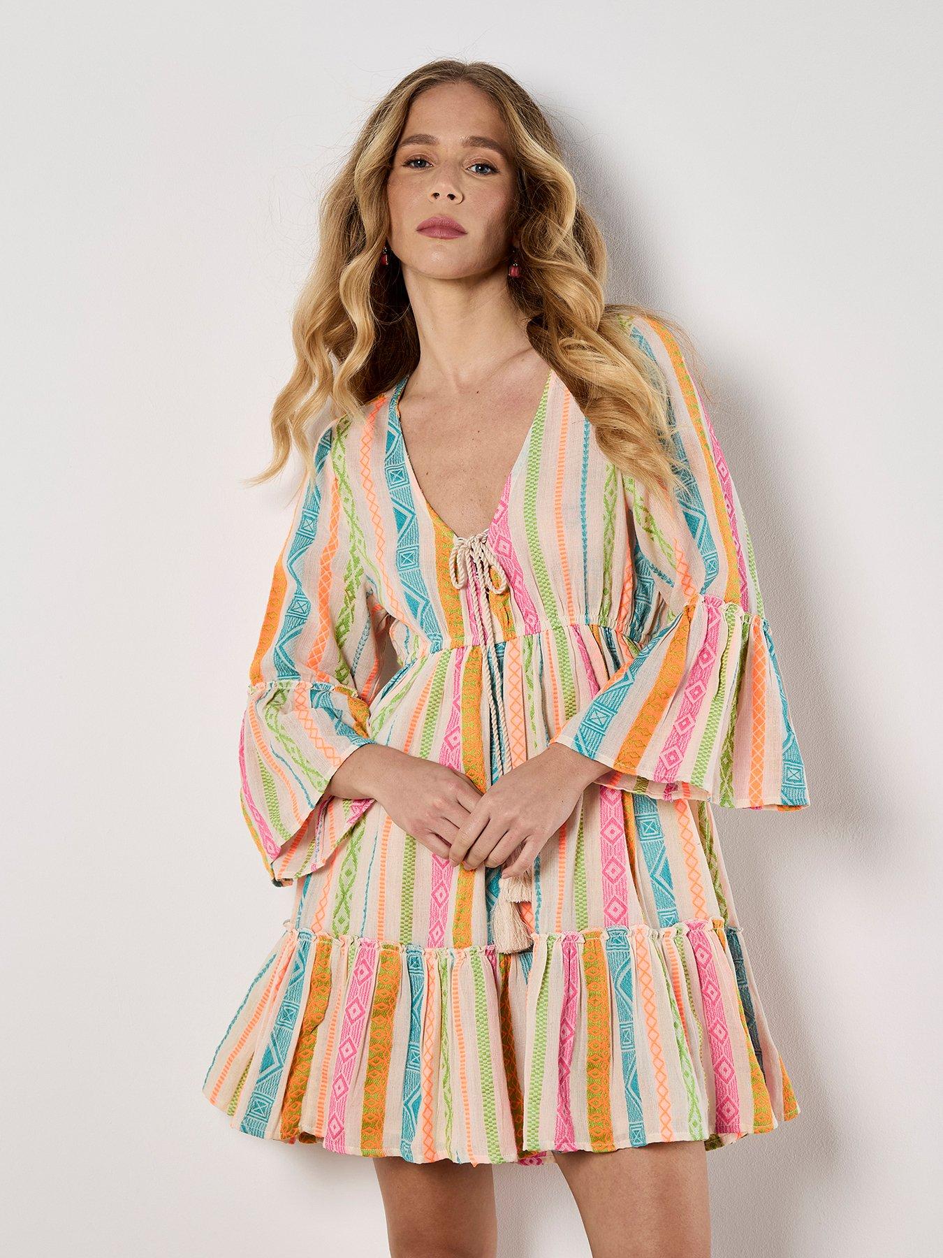 undefined Multicoloured Tribal Tassel Dress