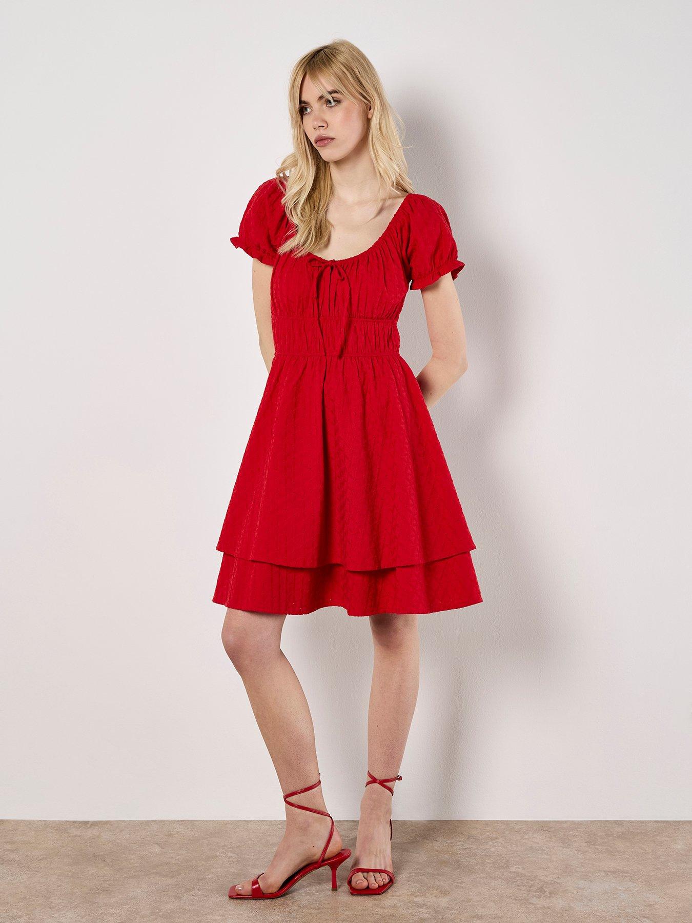 Apricot Eyelet Embroidered Milkmaid Dress - Red | Very