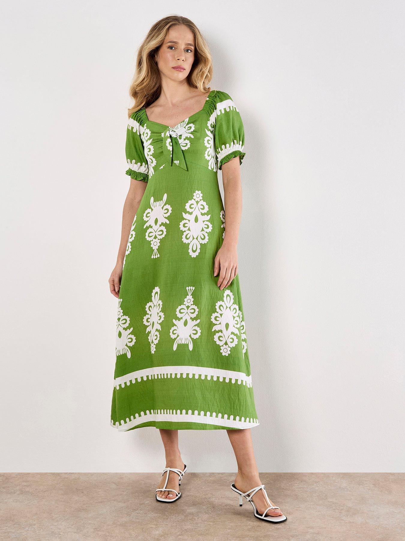 undefined Floral Vases Milkmaid Midi Dress - Green