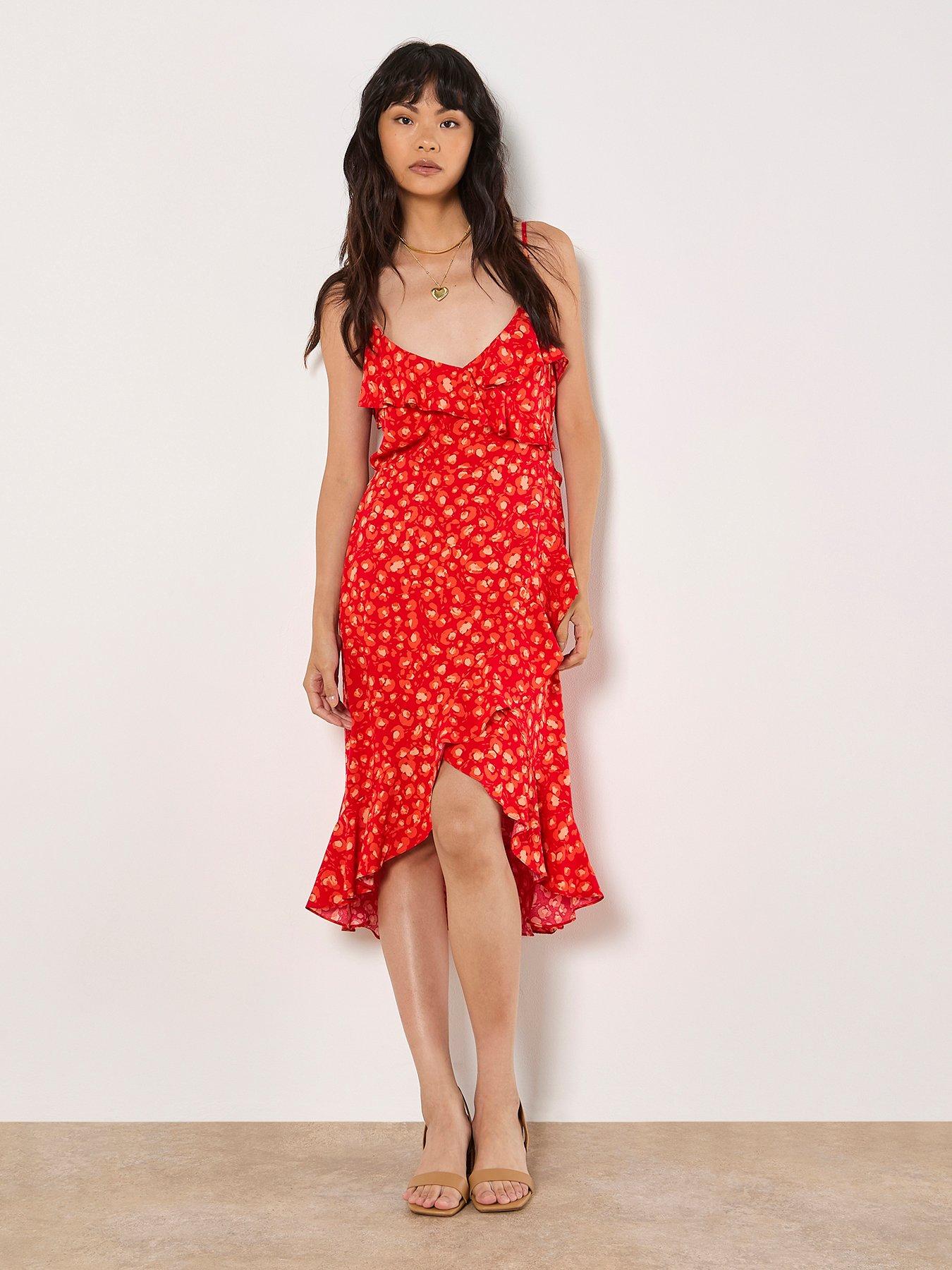 undefined Leopard Print Multi Ruffle Dress - Red