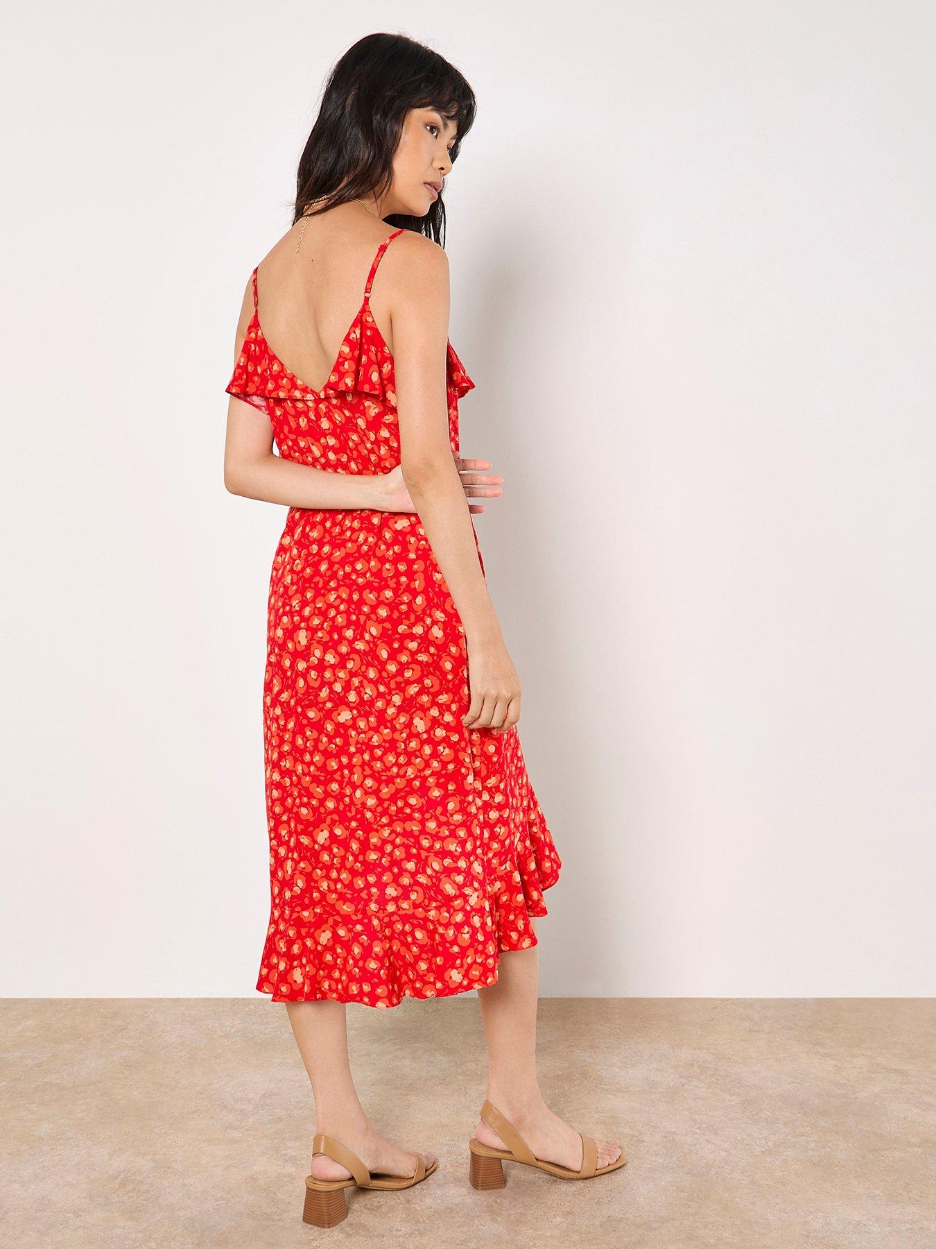 Image 2 of 4 of Apricot Leopard Print Multi Ruffle Dress - Red