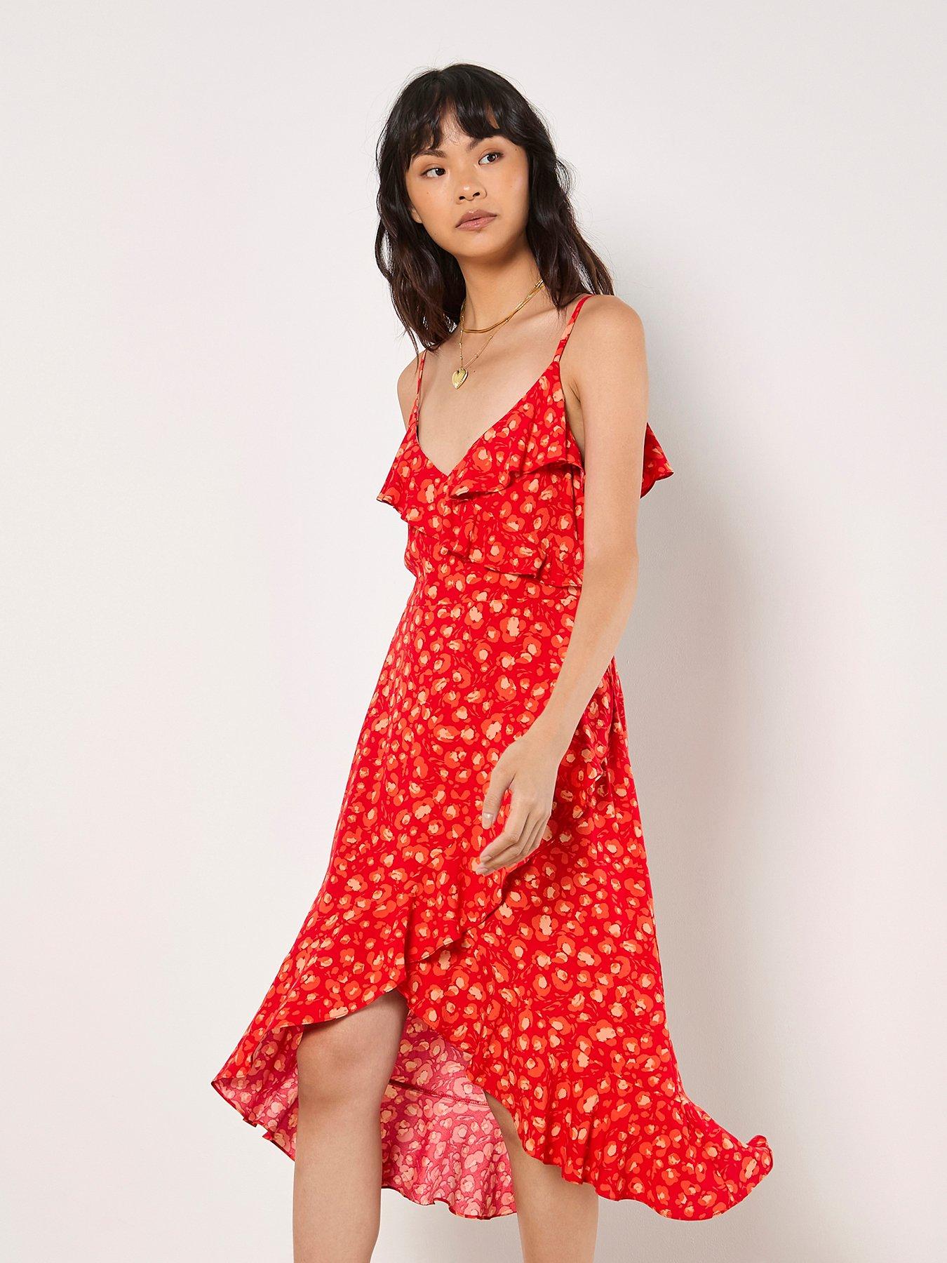 Image 3 of 4 of Apricot Leopard Print Multi Ruffle Dress - Red