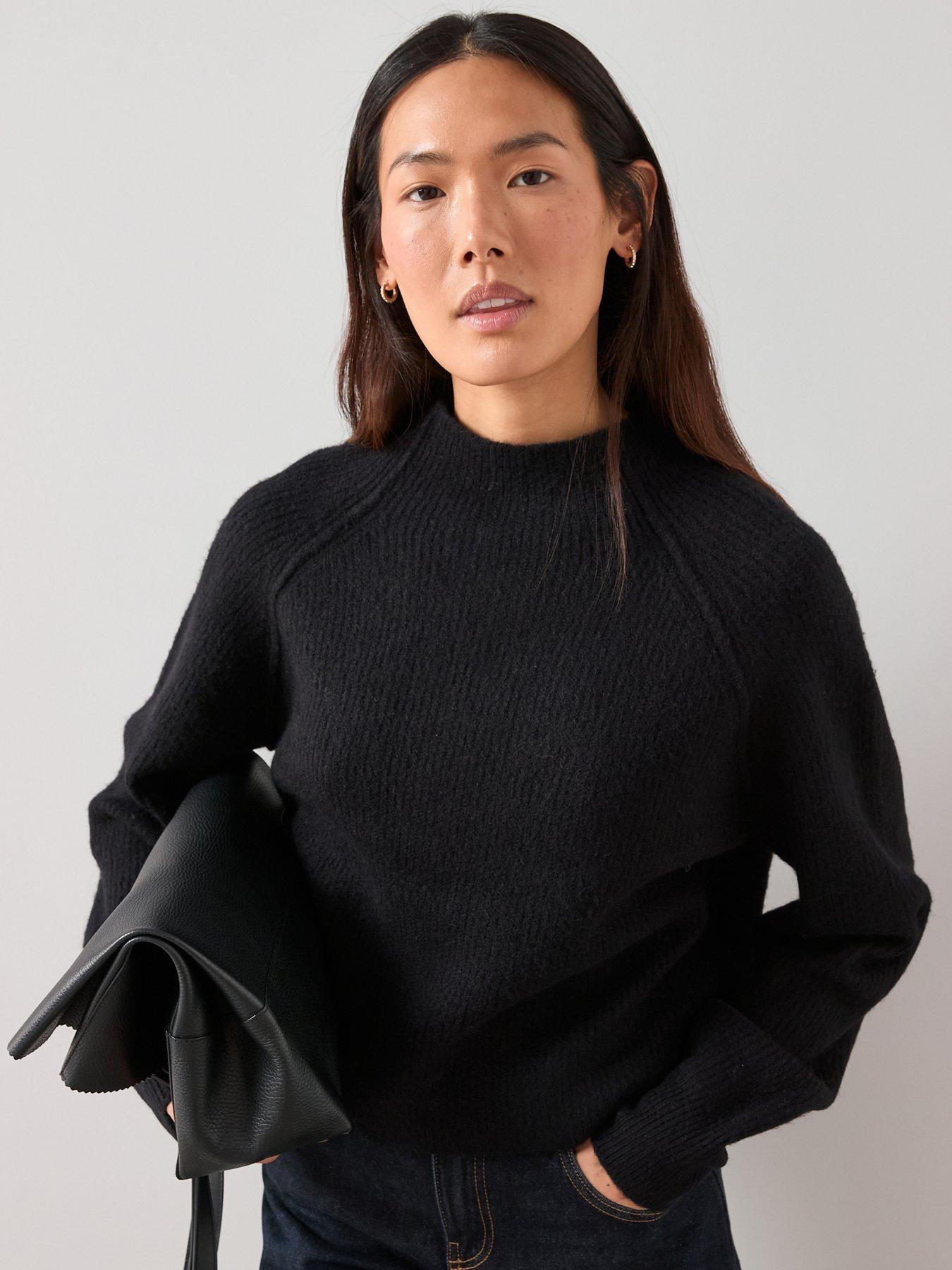The Very Collection Style Yarn Seam Detail Funnel Neck Jumper With Wool - Black