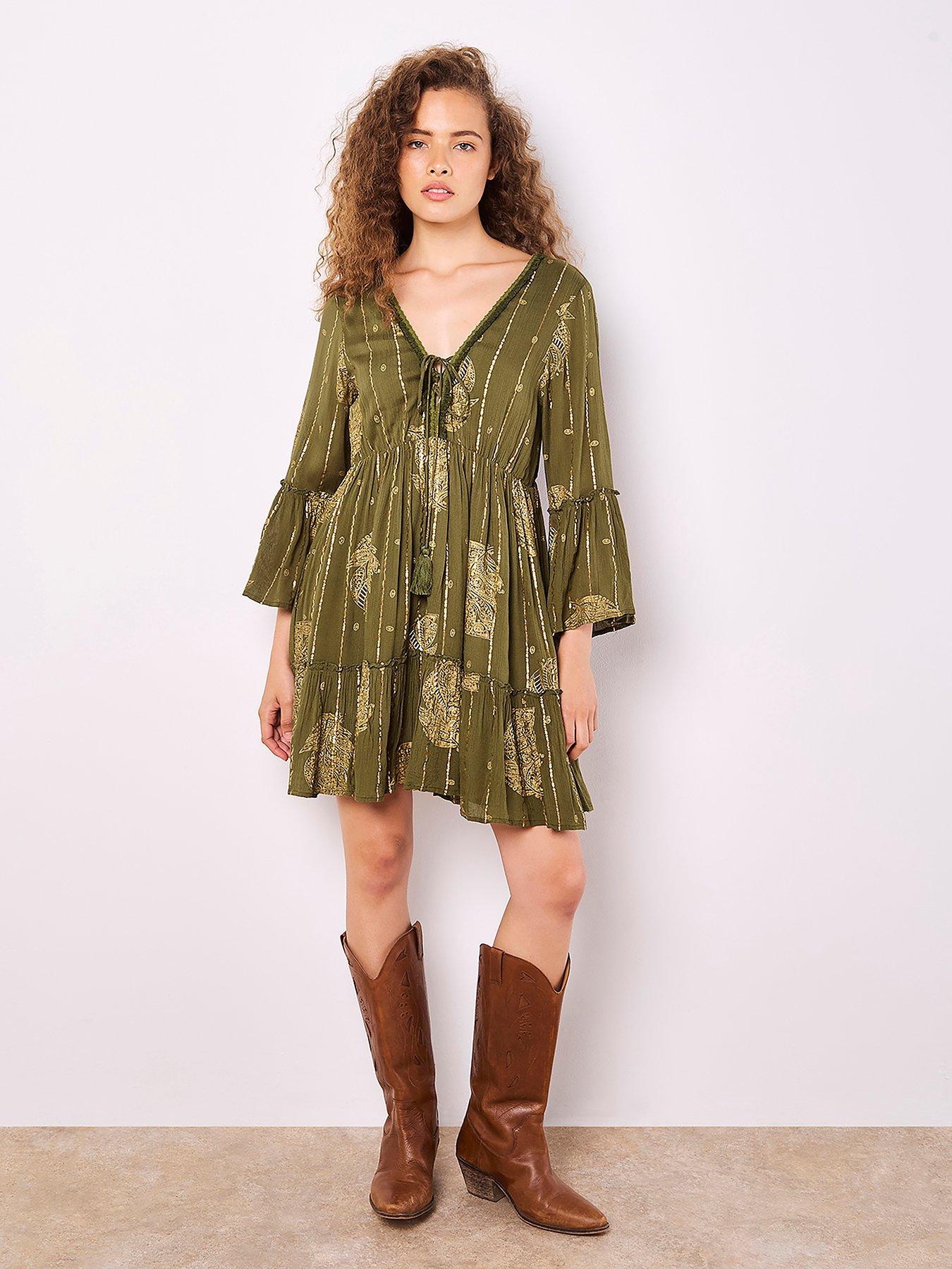 undefined Bohemian Lurex Bell Slv Dress