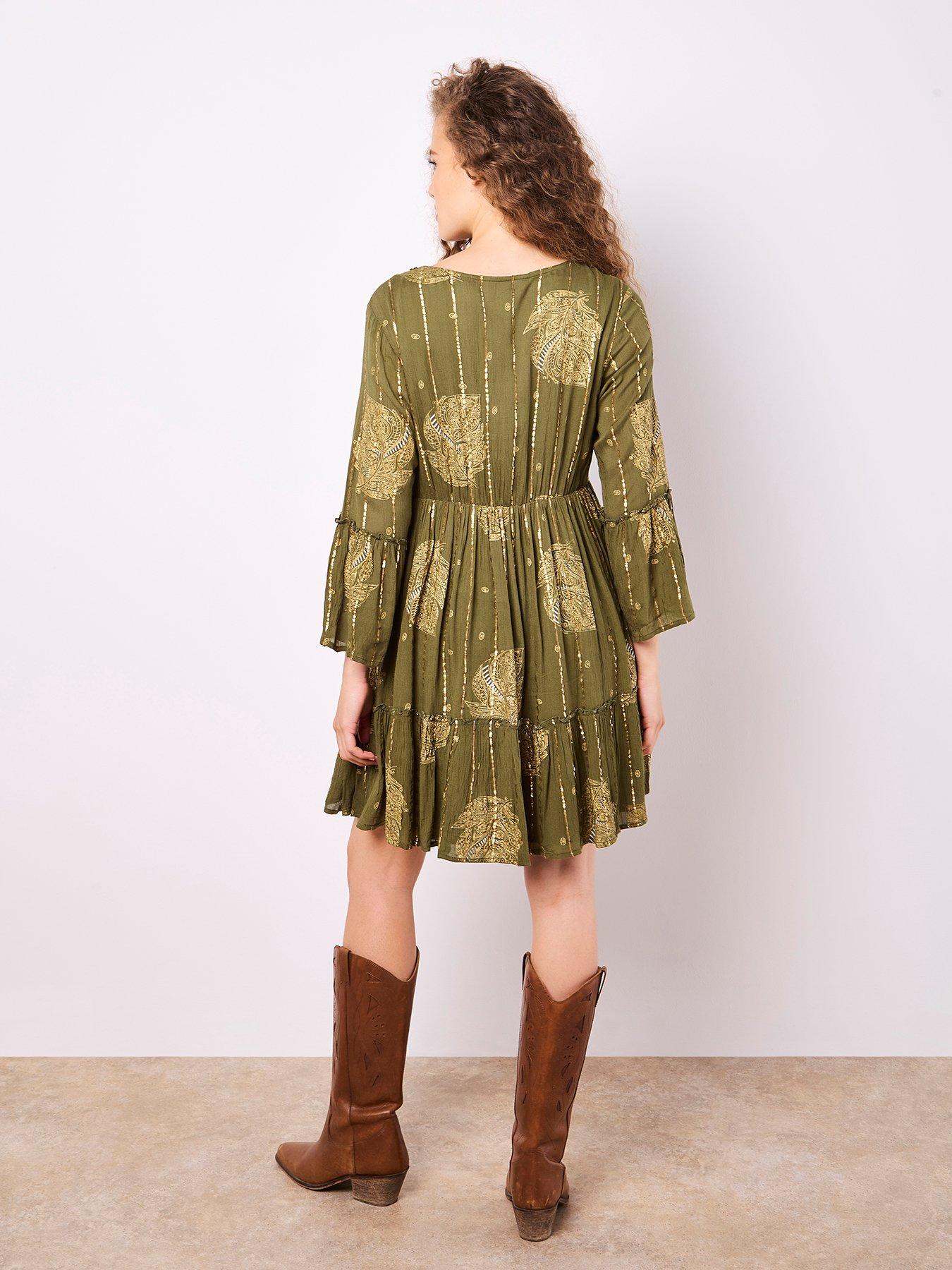 Image 2 of 4 of Apricot Bohemian Lurex Bell Slv Dress