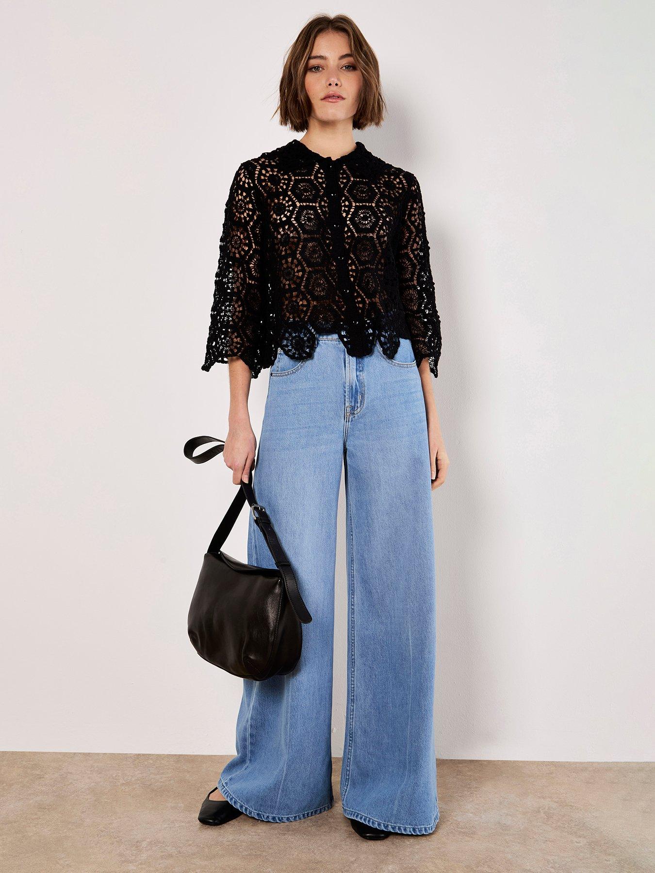 Apricot Crochet Geo 3/4 Sleeve Shirt - Black | Very