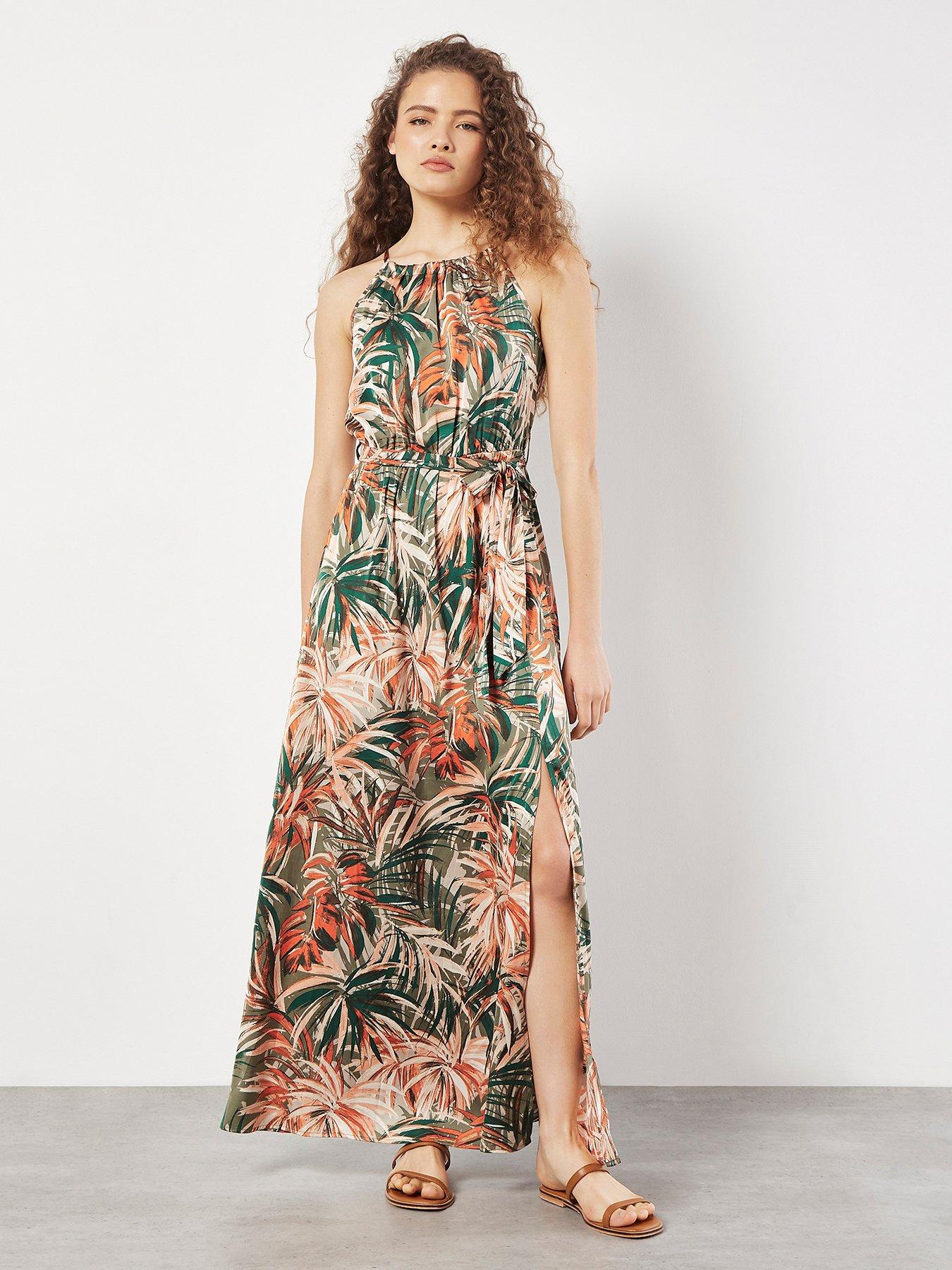 undefined Halterneck Tropical Maxi Dress - Green