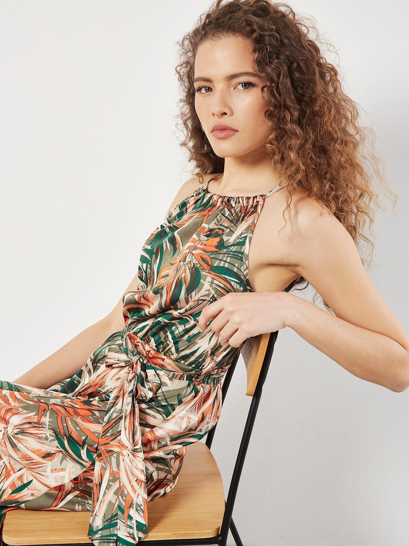 Apricot Halterneck Tropical Maxi Dress - Green | Very
