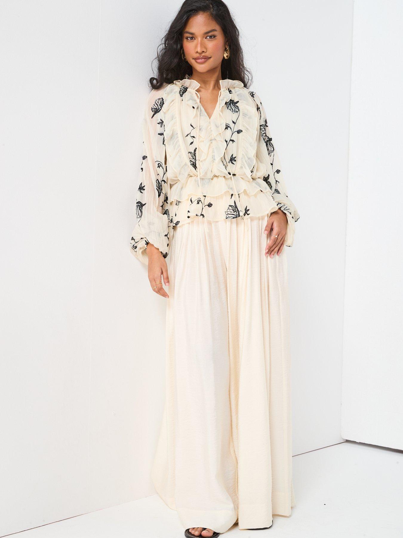 Image 3 of 6 of V by Very Printed Ruffle Detail Blouse - Cream