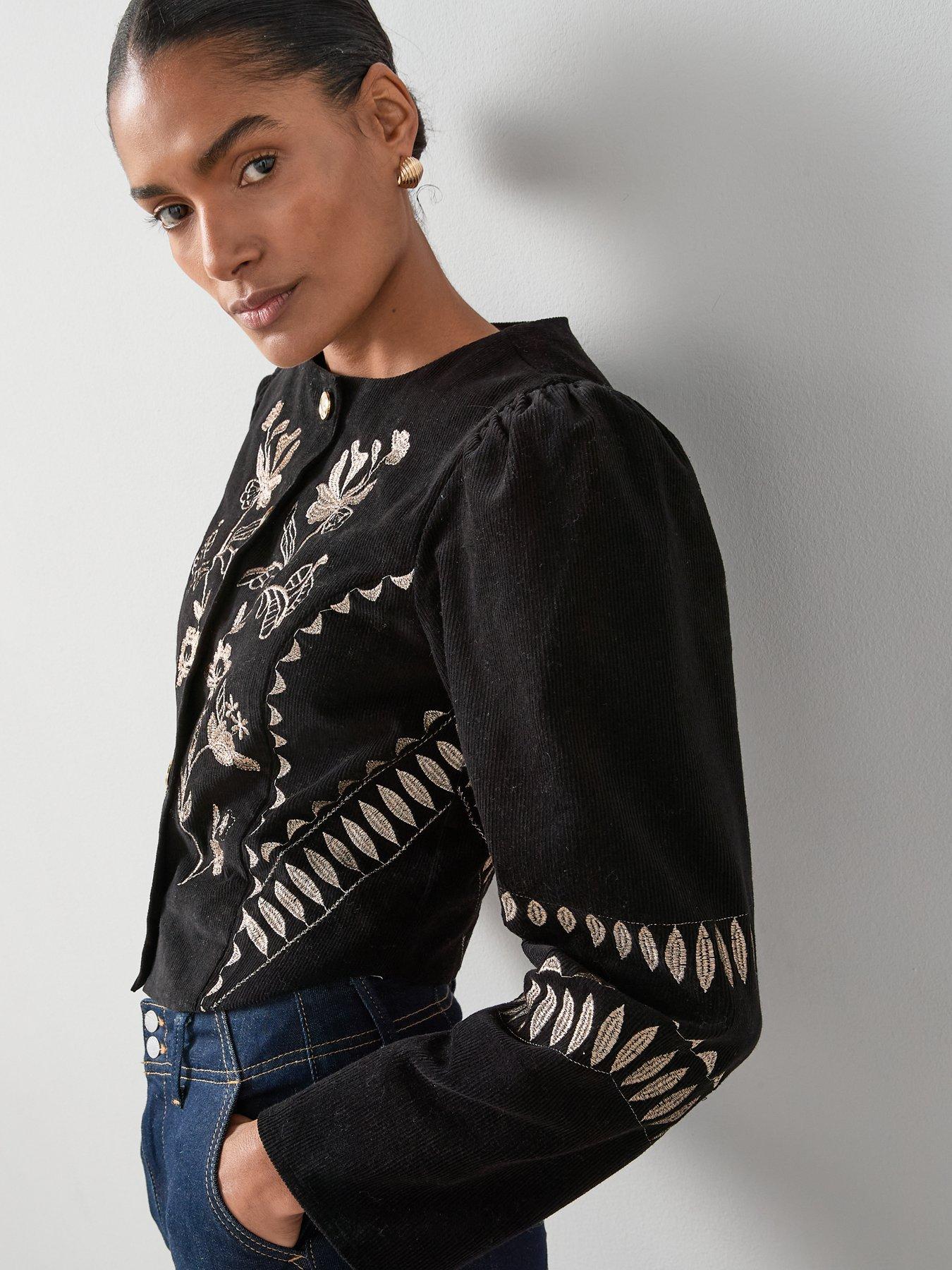 Image 4 of 7 of The Very Collection Embroidered Cord Jacket - Black