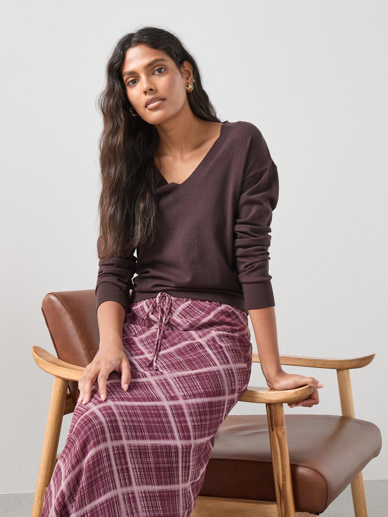 Image 4 of 6 of V by Very Checked Midi Skirt - Pink