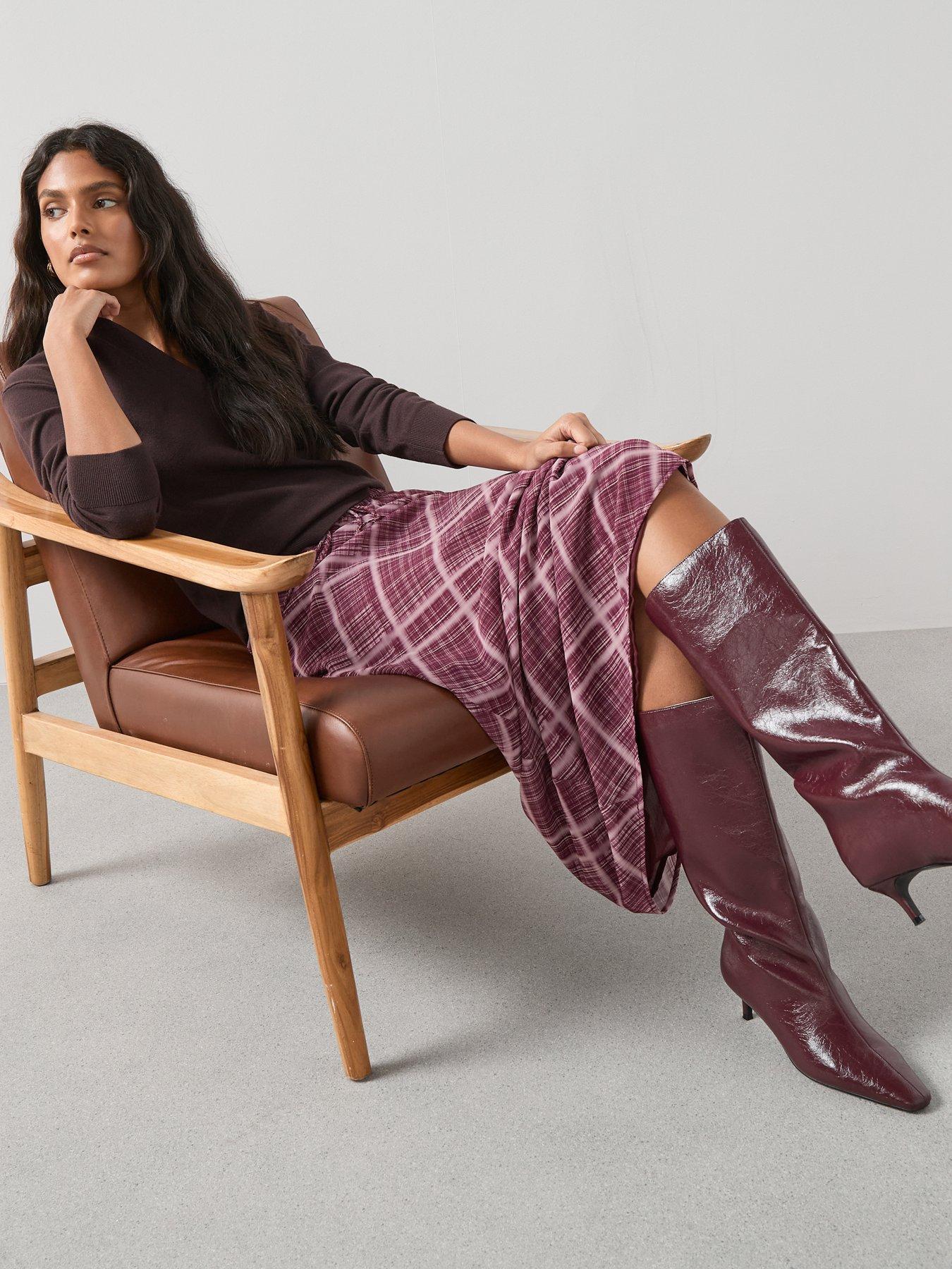 Image 5 of 6 of V by Very Checked Midi Skirt - Pink