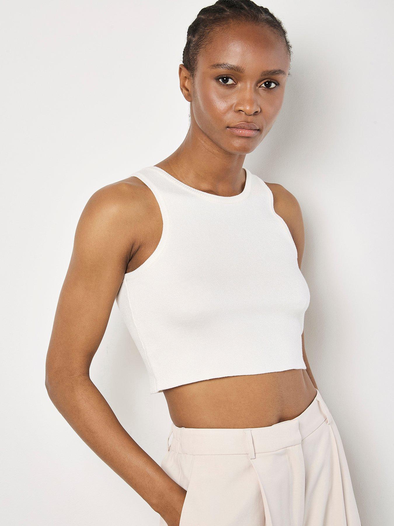 Image 1 of 5 of Apricot Racer Knitted Crop Top - White