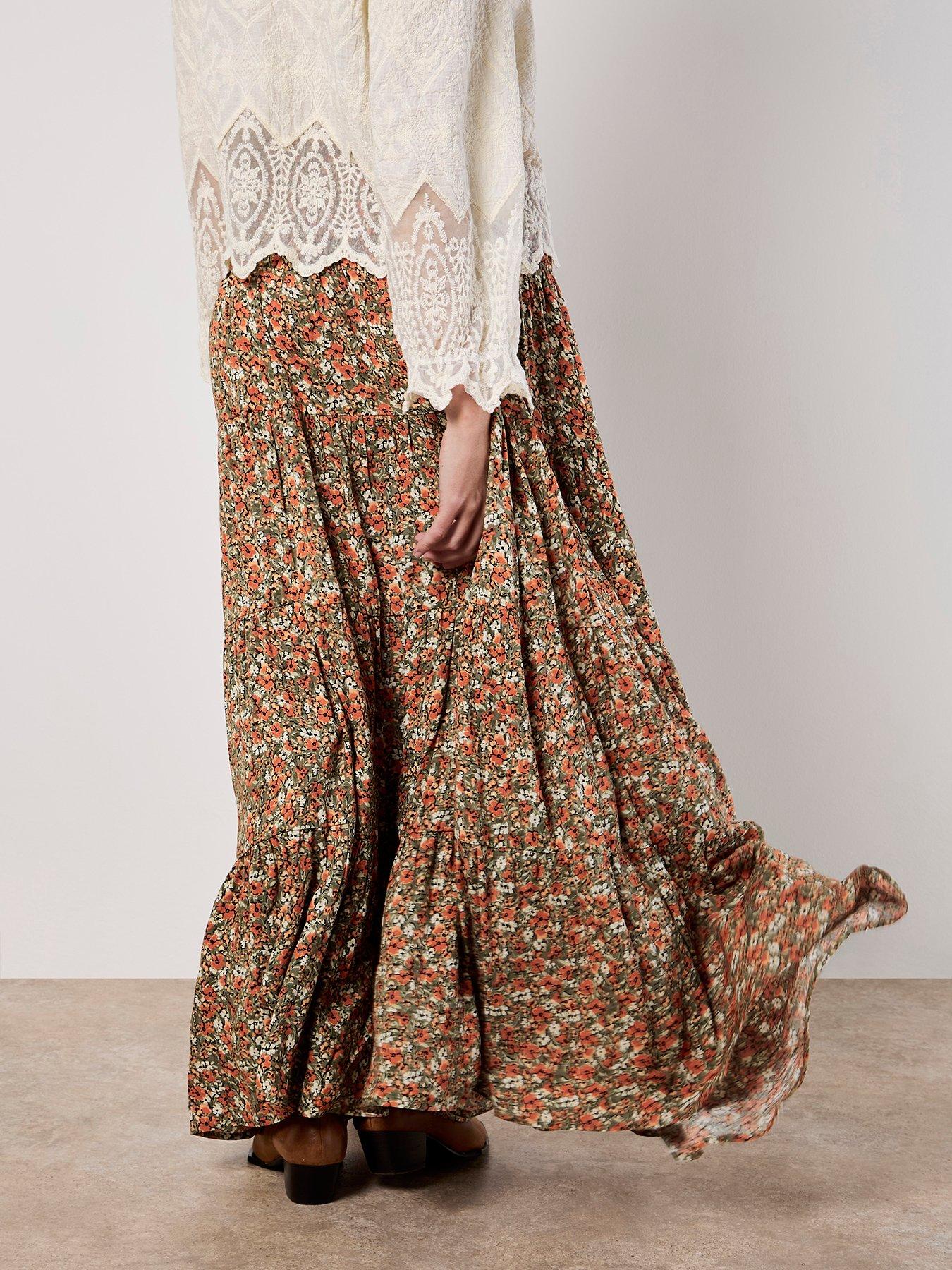 Image 2 of 3 of Apricot Ditsy Tiered Maxi Skirt