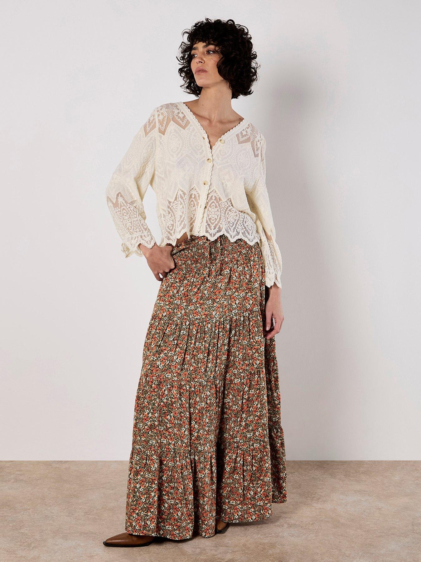 Image 3 of 3 of Apricot Ditsy Tiered Maxi Skirt