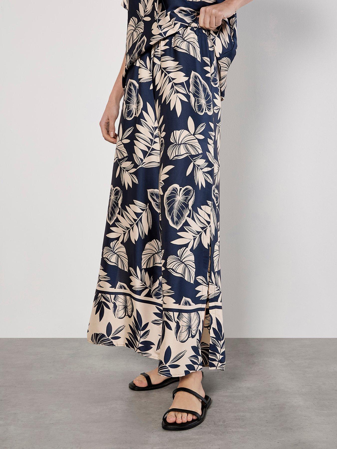 undefined Palm Leaf Flare Satin Trousers - Blue