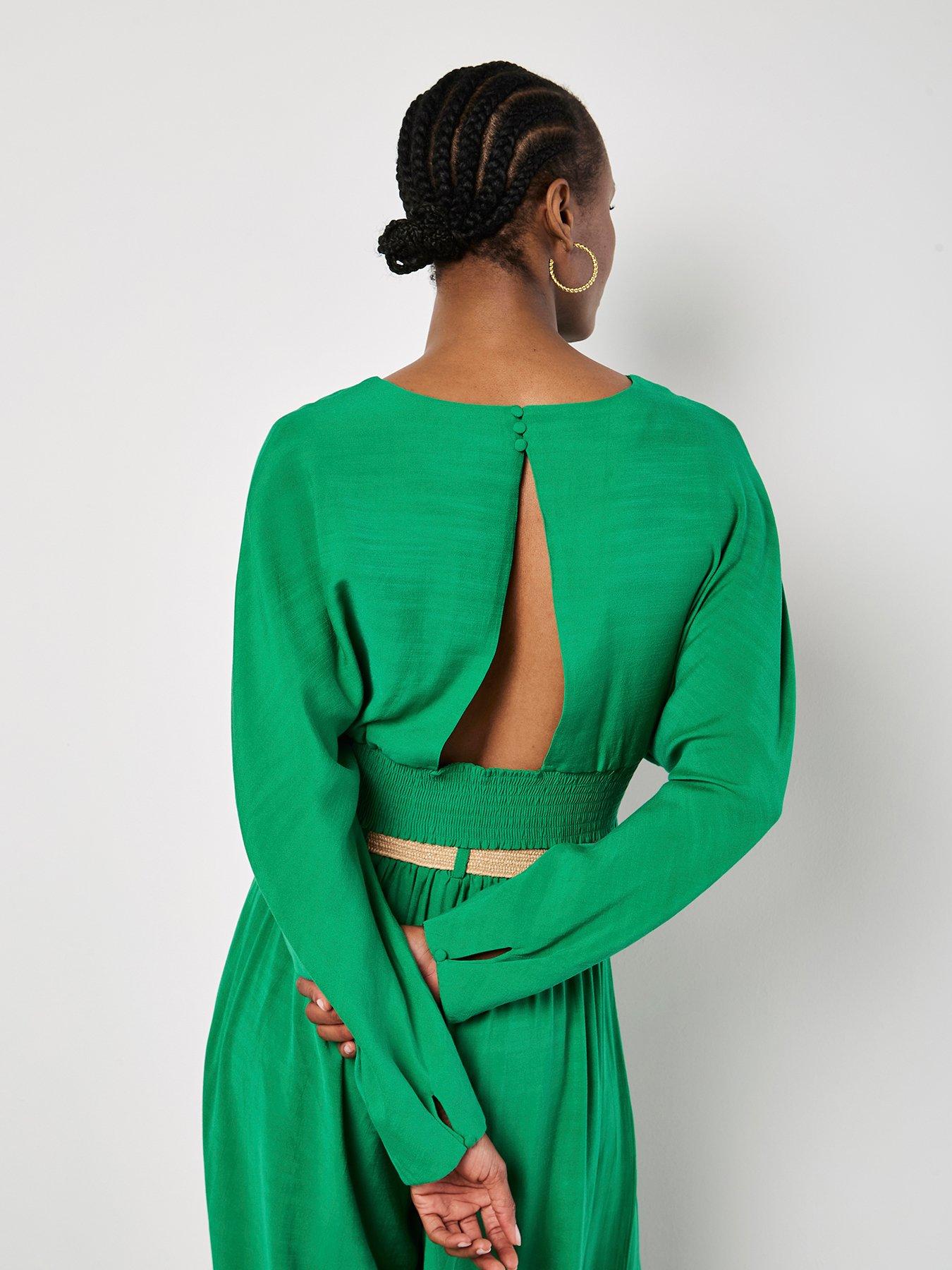 Image 2 of 4 of Apricot Open Back Batwing Crop Top - Green