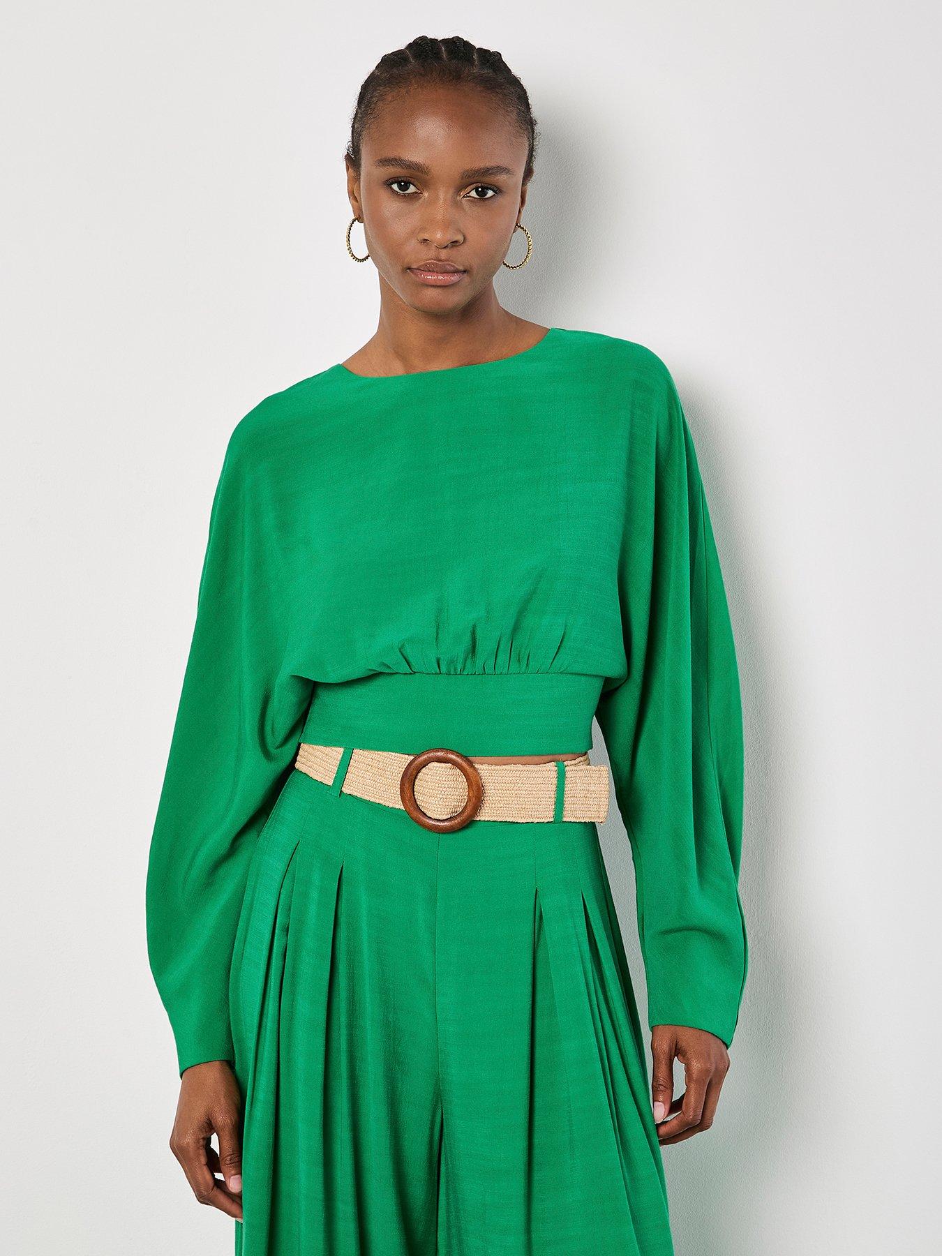 Image 4 of 4 of Apricot Open Back Batwing Crop Top - Green