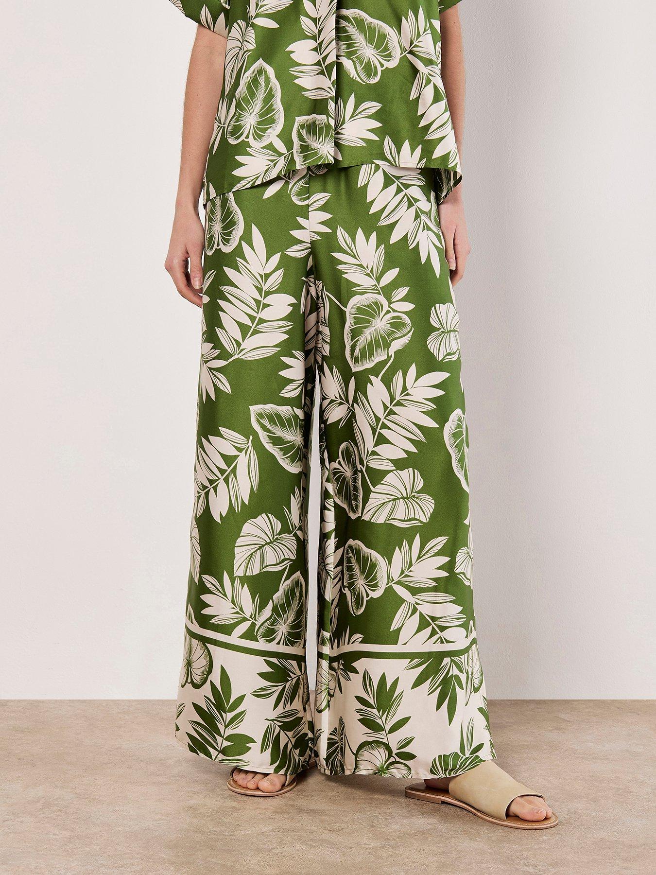 undefined Palm Leaf Flare Satin Trousers