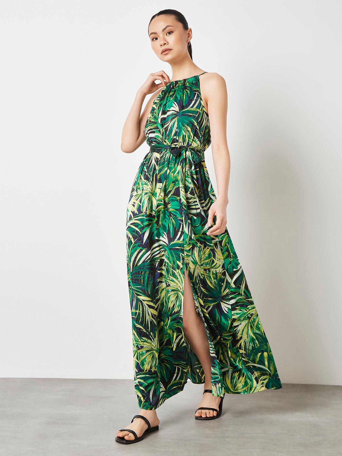 Image 1 of 5 of Apricot Halterneck Tropical Maxi Dress - Blue