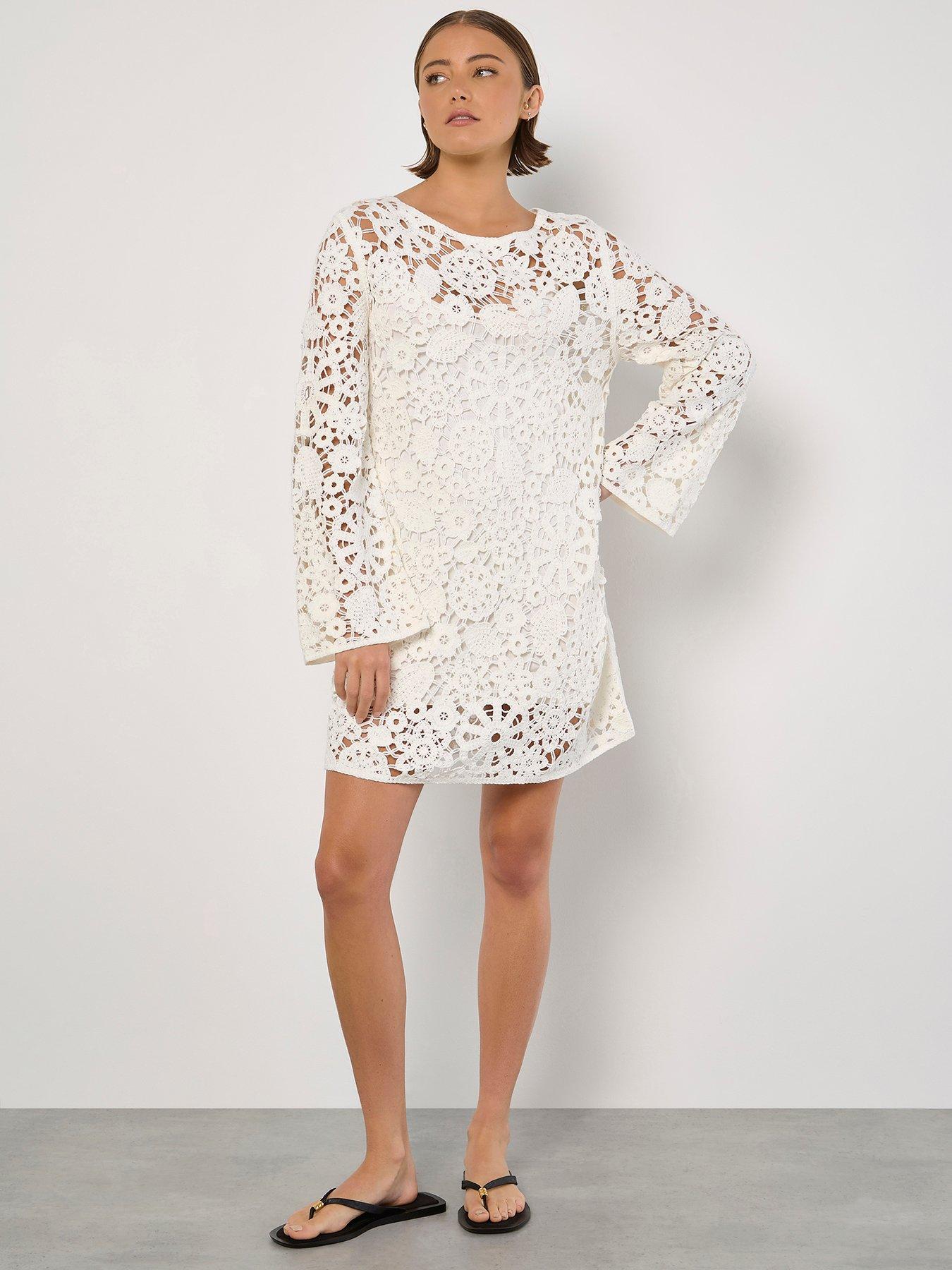 undefined Apricot Floral Crochet Bell Sleeve Dress