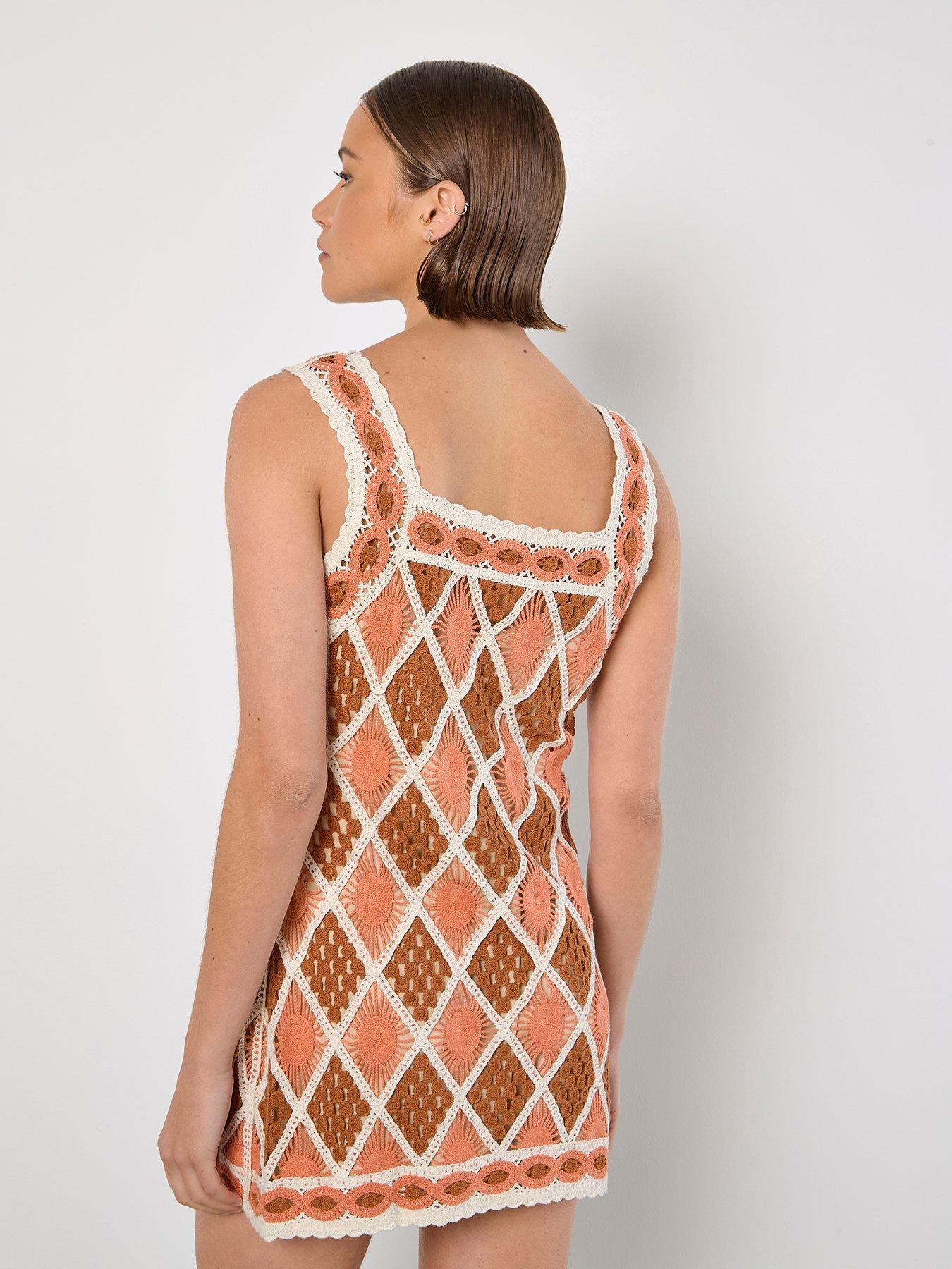 Image 2 of 4 of Apricot Diamond Crochet Dress - Orange