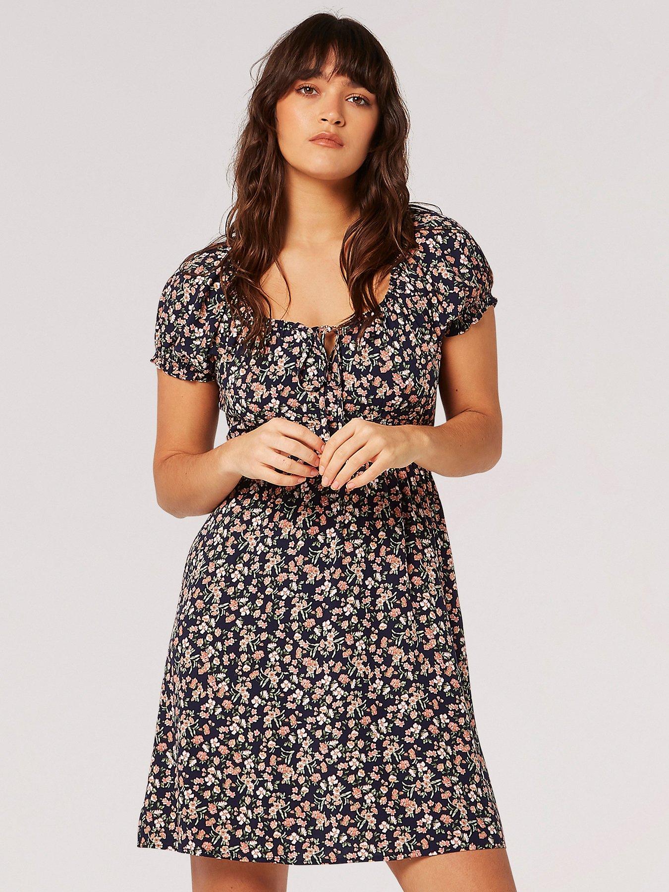 Apricot Sketch Ditsy Mini Milkmaid Dress Very