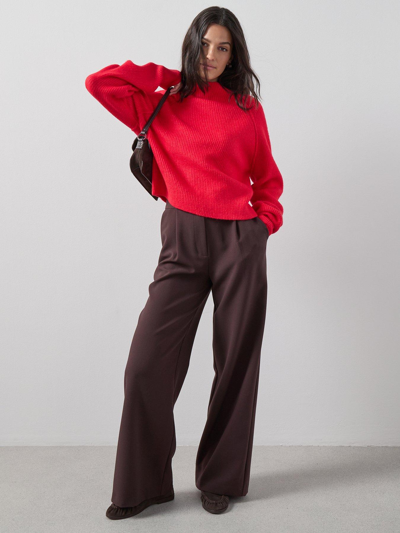 Image 3 of 7 of The Very Collection Style Yarn Seam Detail Funnel Neck Jumper With Wool - Red