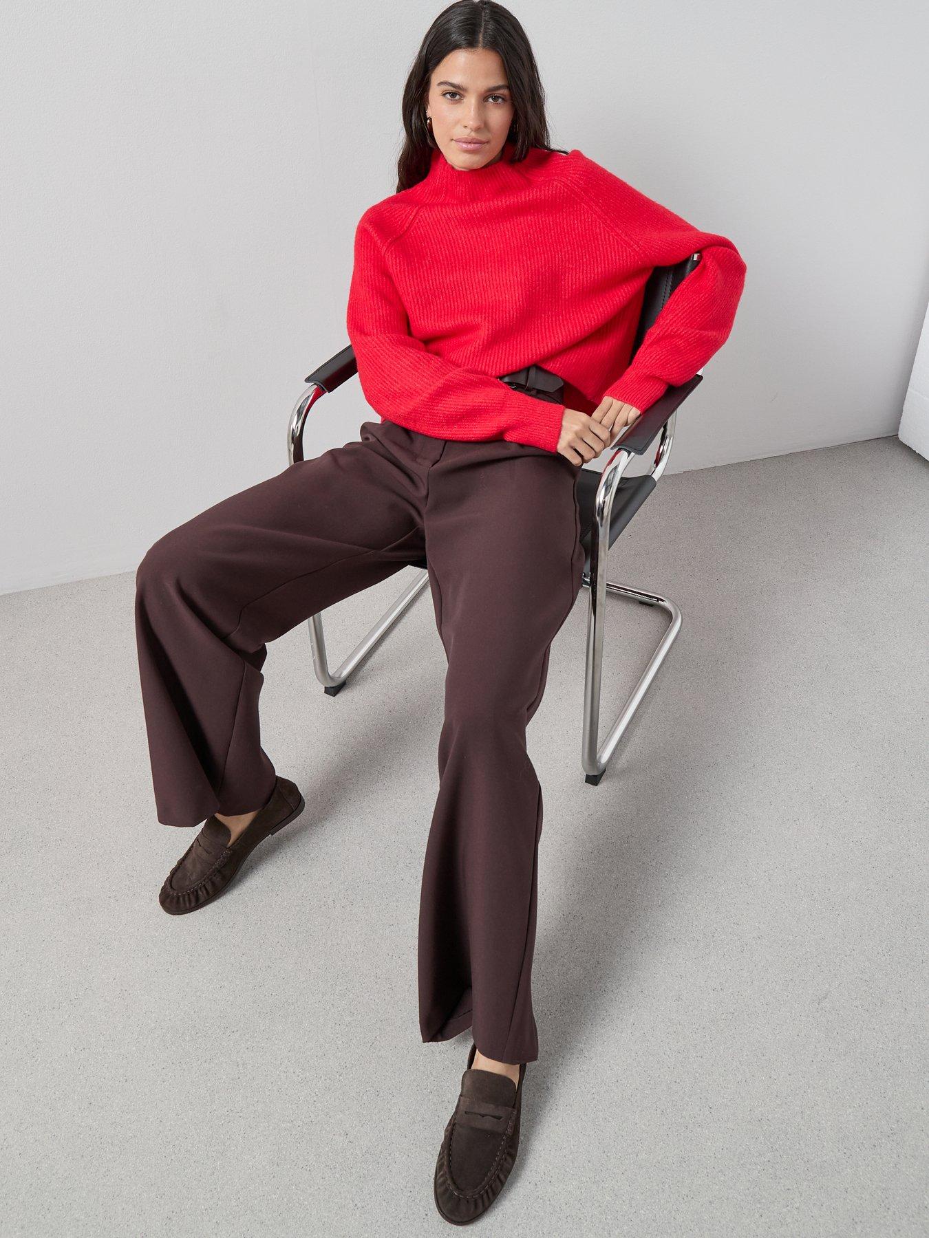Image 5 of 7 of The Very Collection Style Yarn Seam Detail Funnel Neck Jumper With Wool - Red