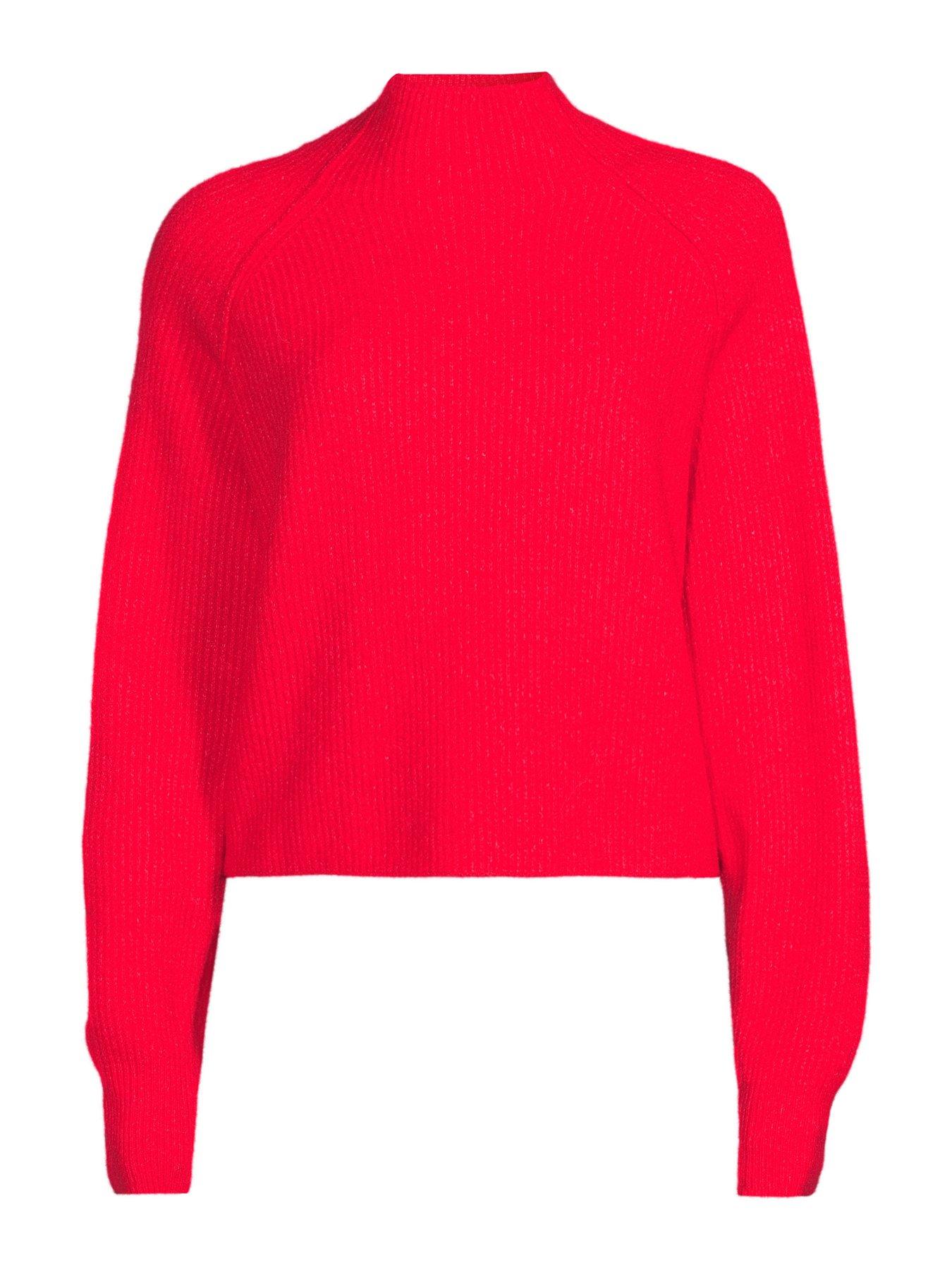 Image 7 of 7 of The Very Collection Style Yarn Seam Detail Funnel Neck Jumper With Wool - Red