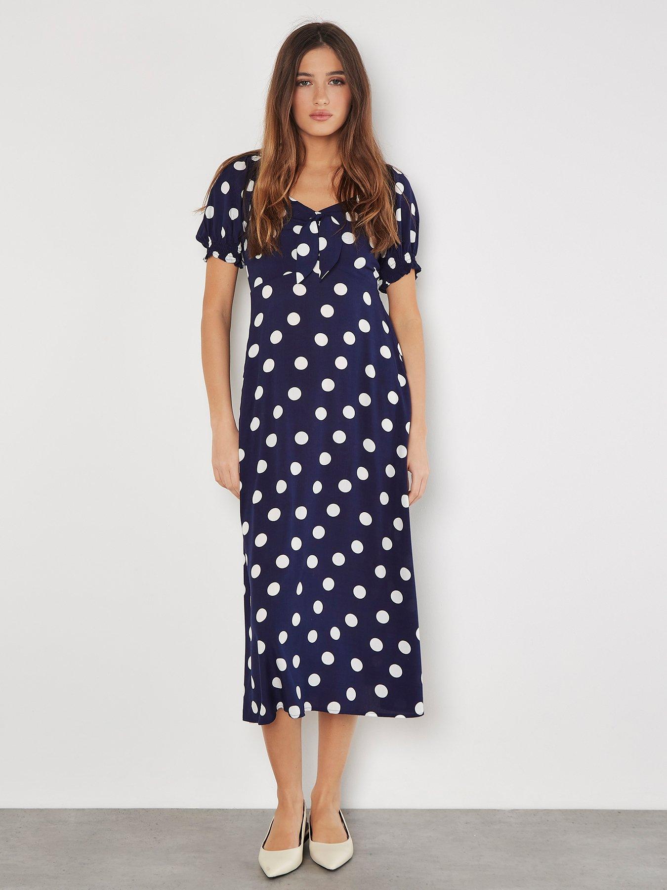 undefined Big Spot Bow Detail Midi Dress