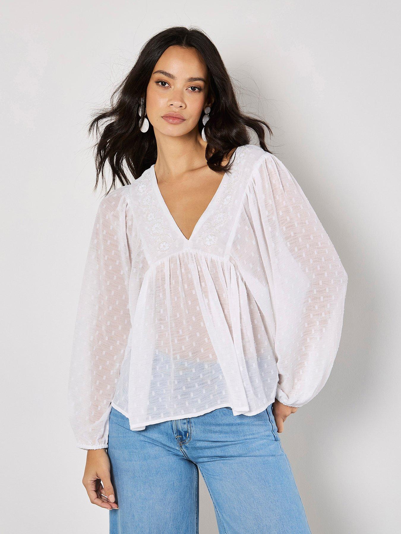 undefined Dobby Chiffon Embellished Top