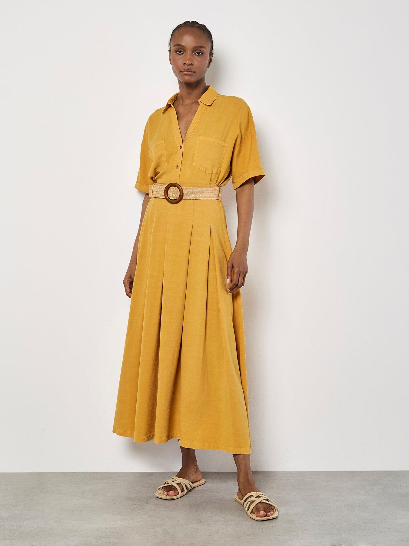 Image of Apricot Boho Slub Belted Midi Skirt