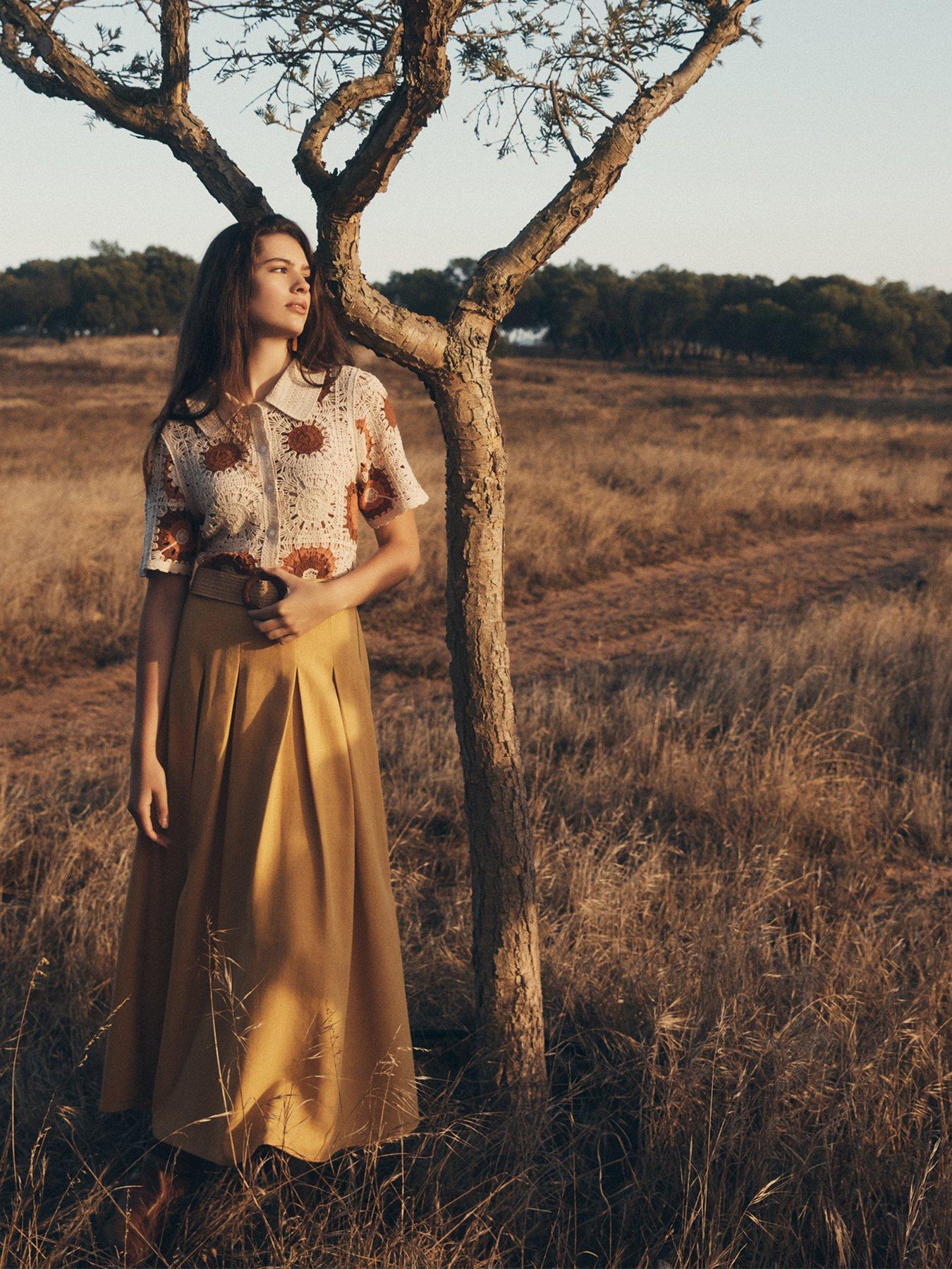 Found My Paradise Ruched Midi Skirt Apricot main image 1