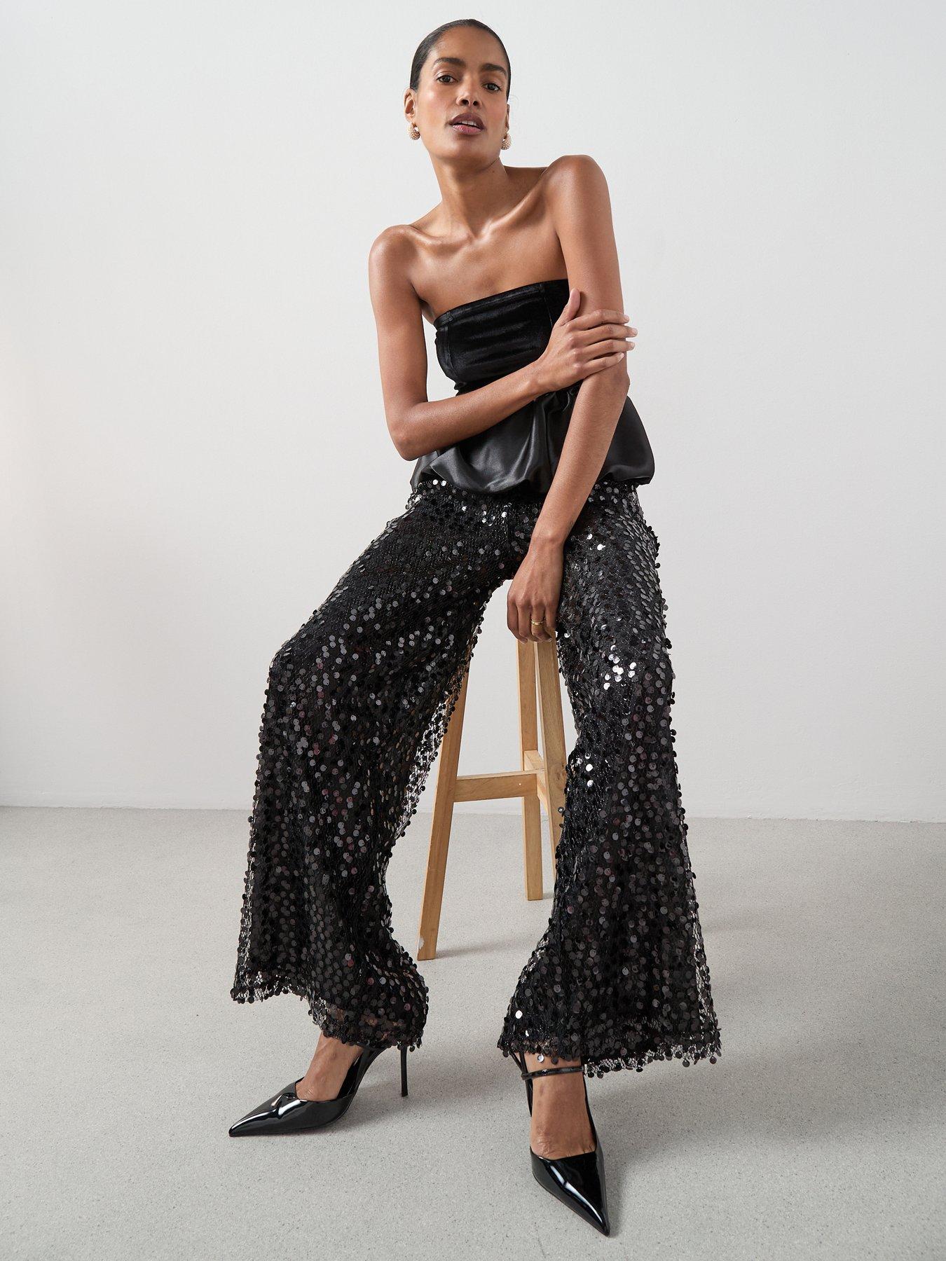 The Very Collection Sequin Wide Leg Trousers - Black