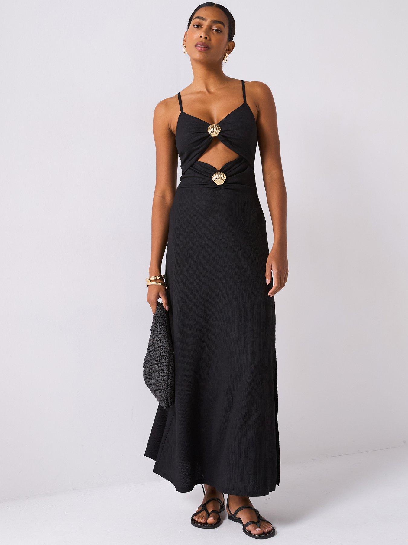 undefined Shell Detail Cut Out Maxi Dress - Black