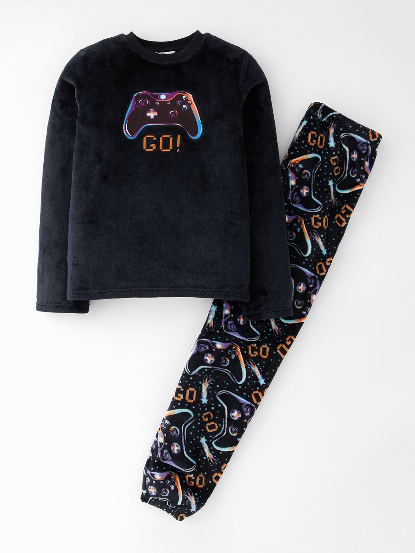 The Very Collection Boys Fleece Gaming Pyjamas - Black