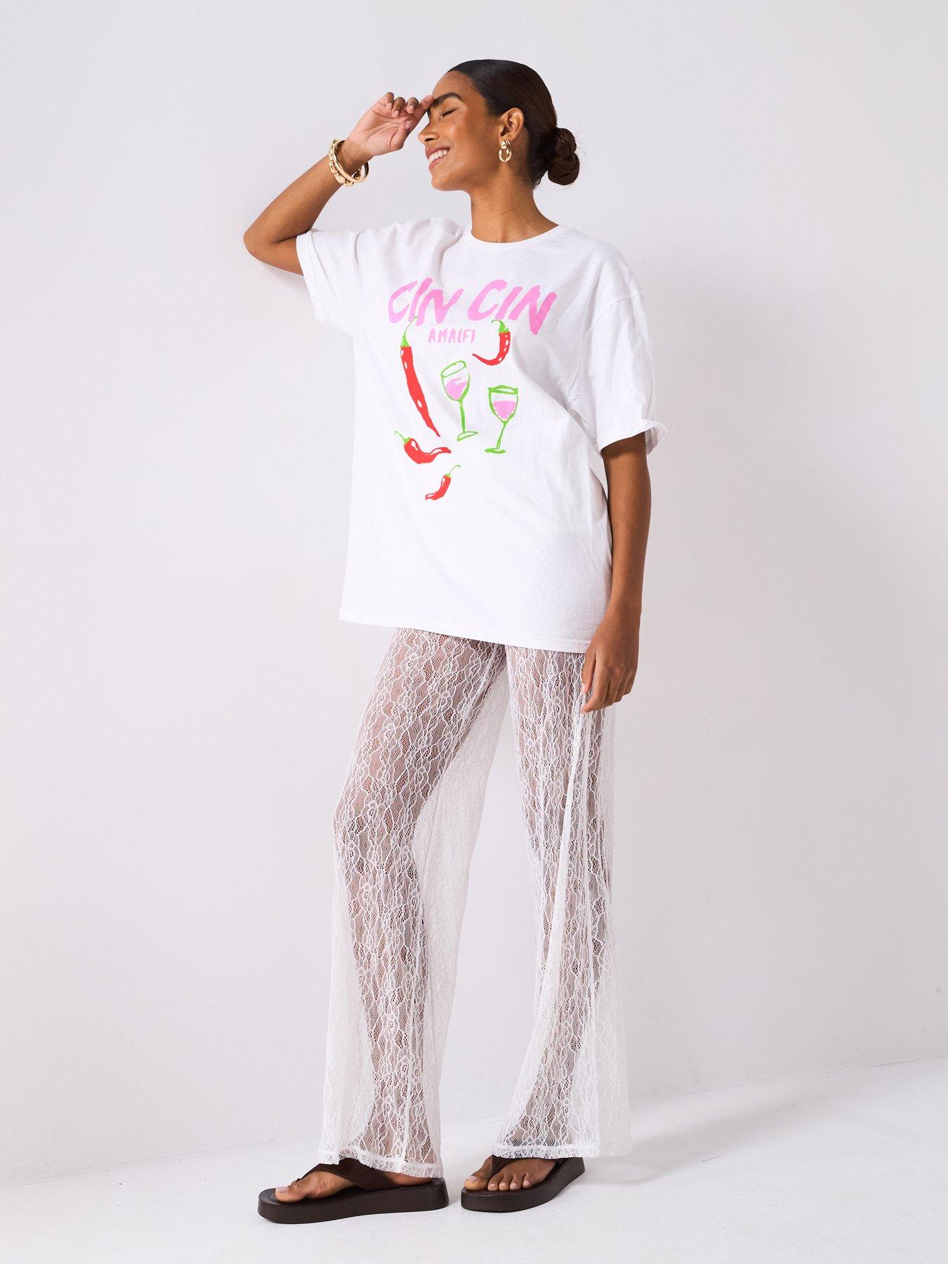 V by Very Wide Leg Lace Trouser - White