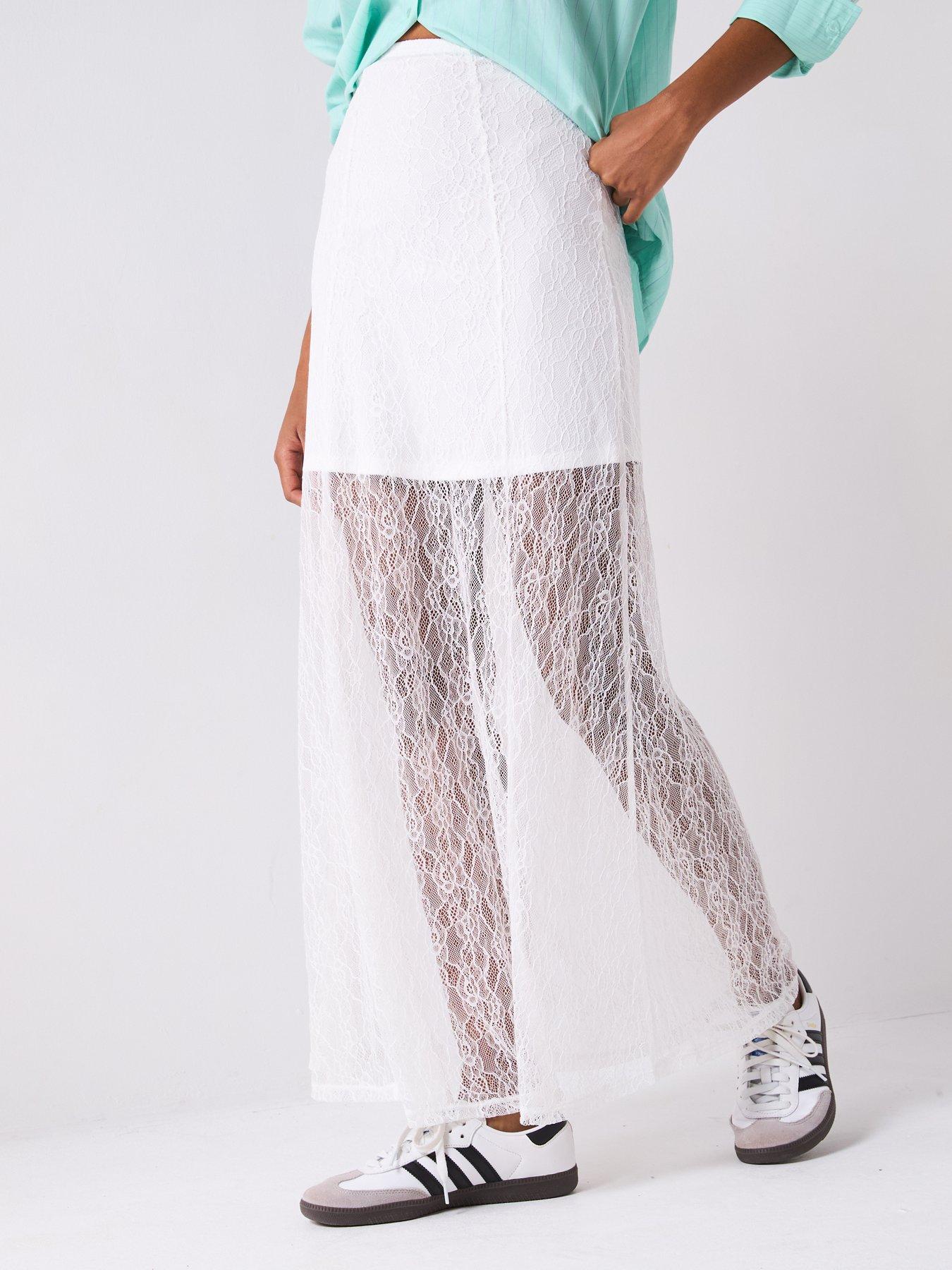 undefined Lace Loose Fit Midaxi Skirt - White