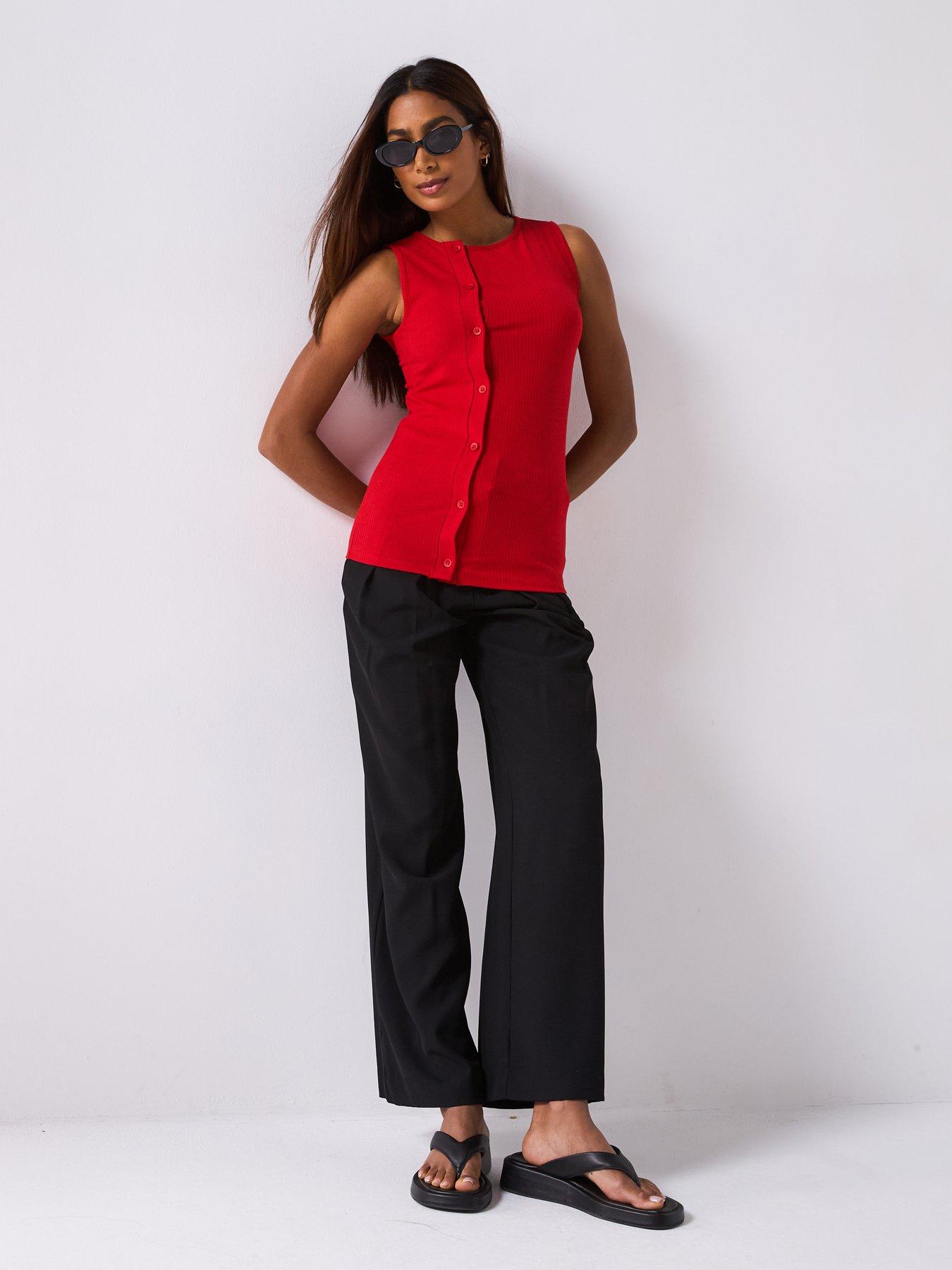 V by Very Asymmetric Button Up Top - Red | Very