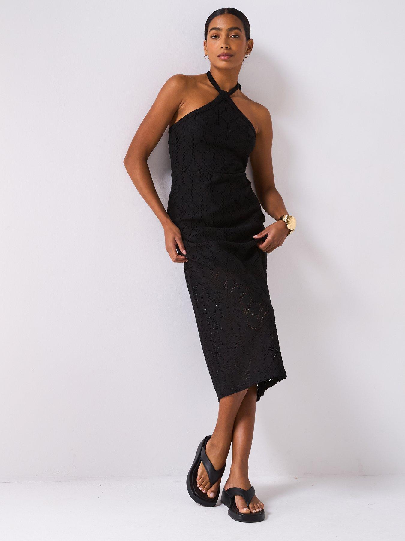slim fit dress slacks Halter Neck Embroidered Dress with Cut-Outs Off-White / US 2 main image 1