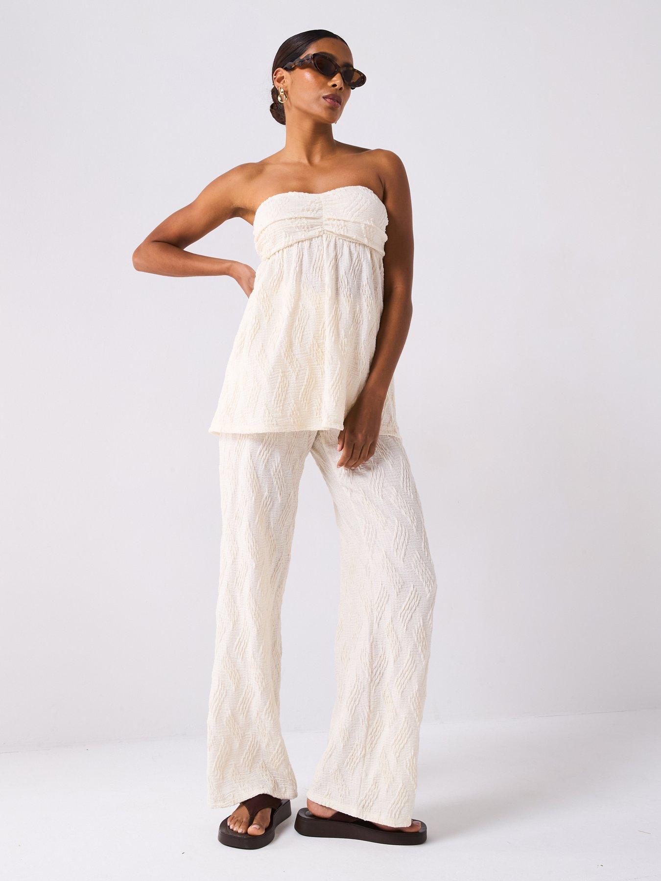undefined Strapless Textured Boobtube Top Co-Ord - Ecru