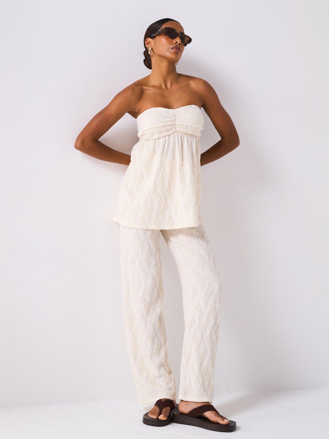 undefined Textured Wide Leg Trouser Co-Ord - Ecru