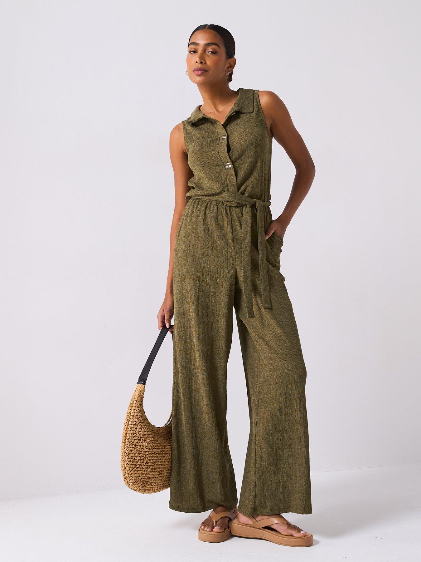 VERY J Sleeveless Ruched Wide Leg Jumpsuit