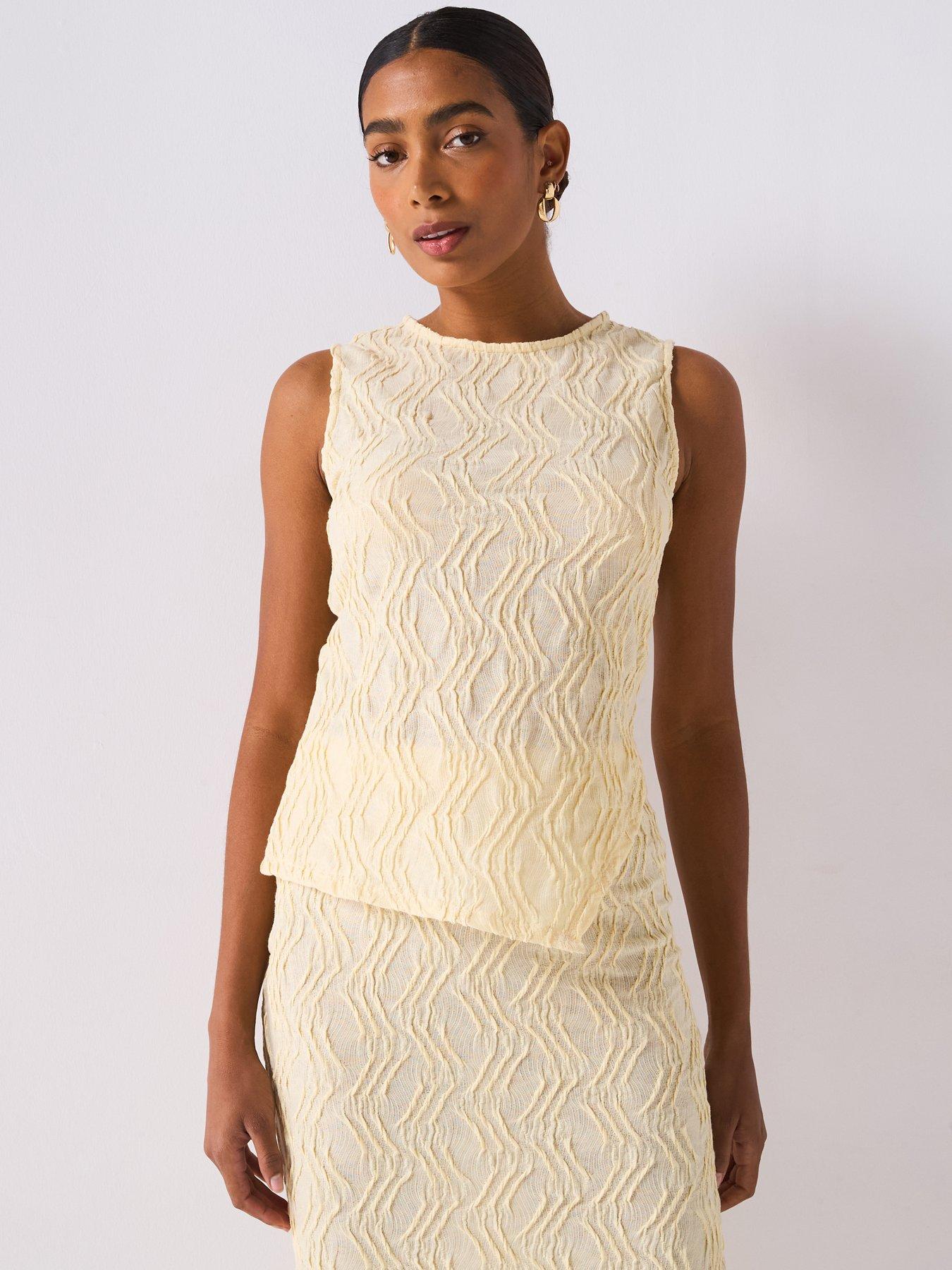 V by Very: Asymmetric Hem Textured Top Co-Ord - Yellow