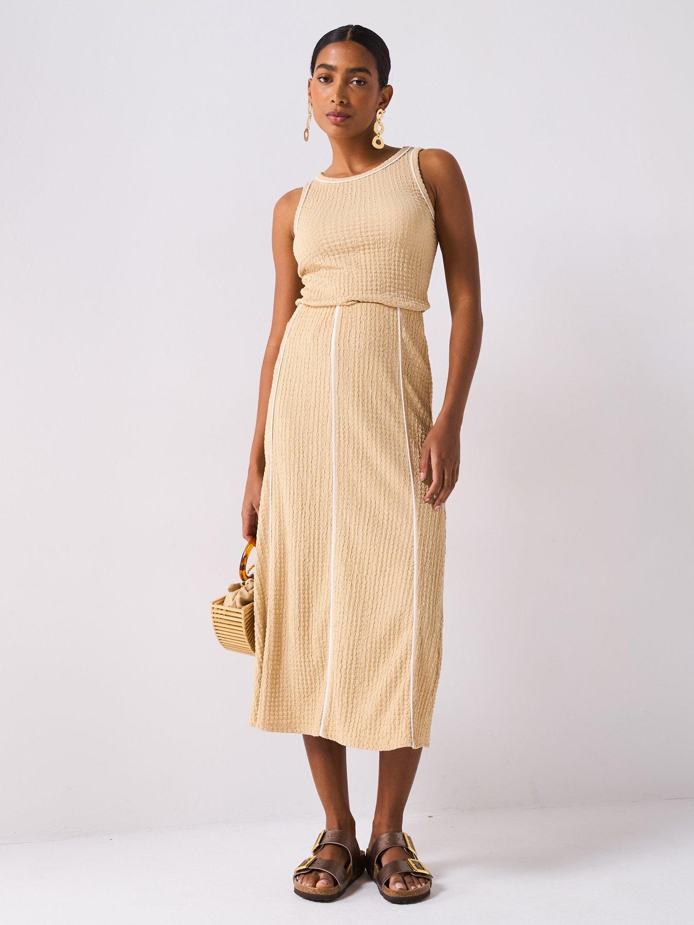 undefined Contrast Seam Detail Skirt - Camel
